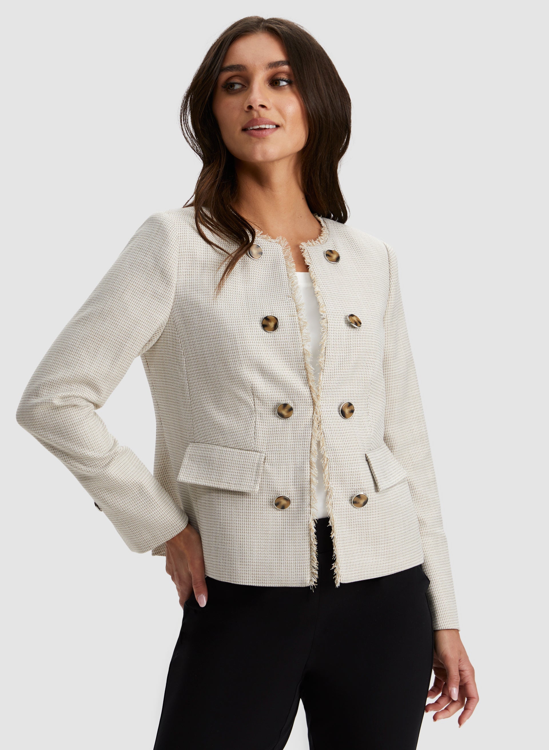 Collarless linen jacket shop