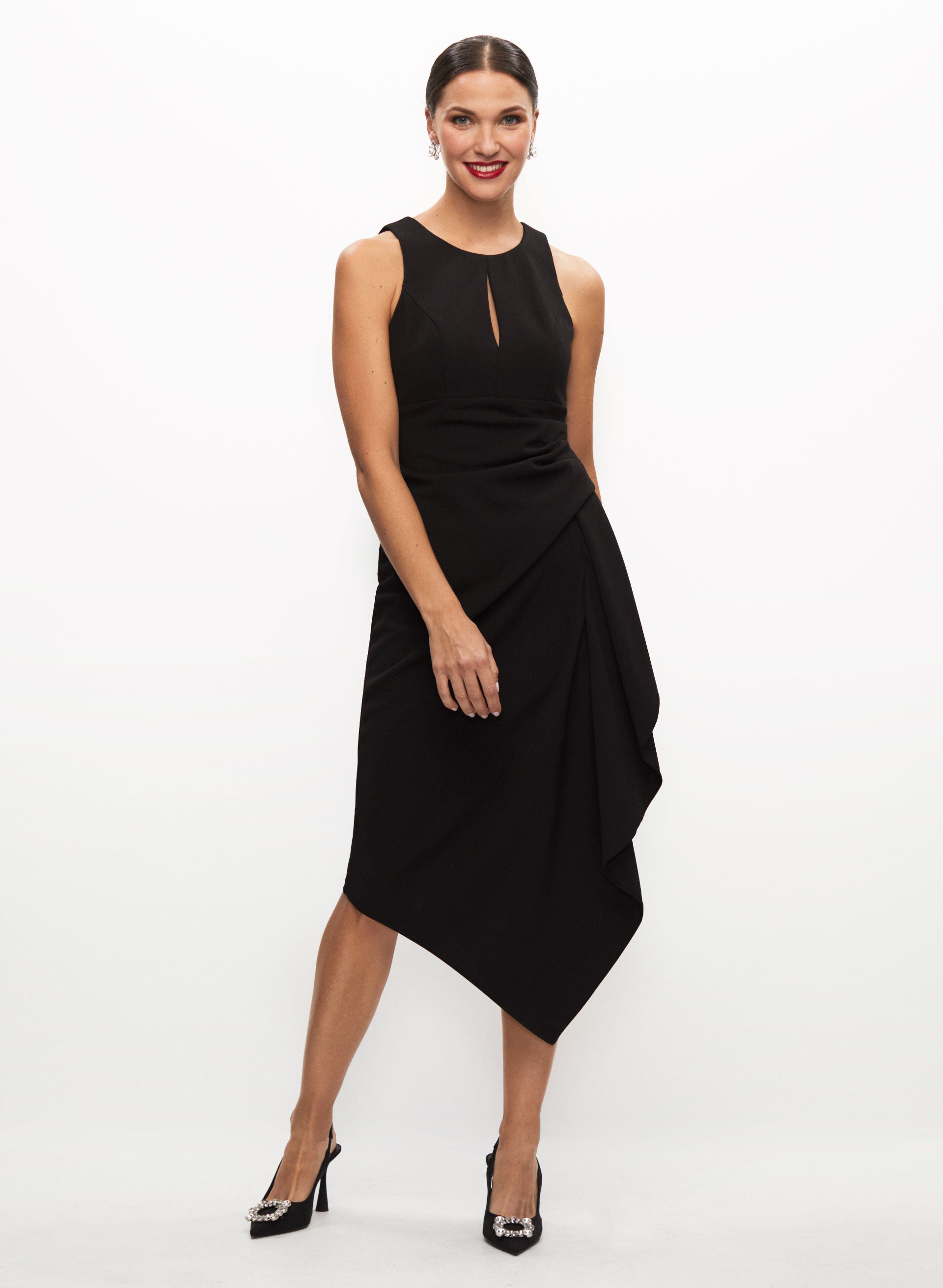 Soma Asymmetrical Twist Waist Dress Noir Stripe Black