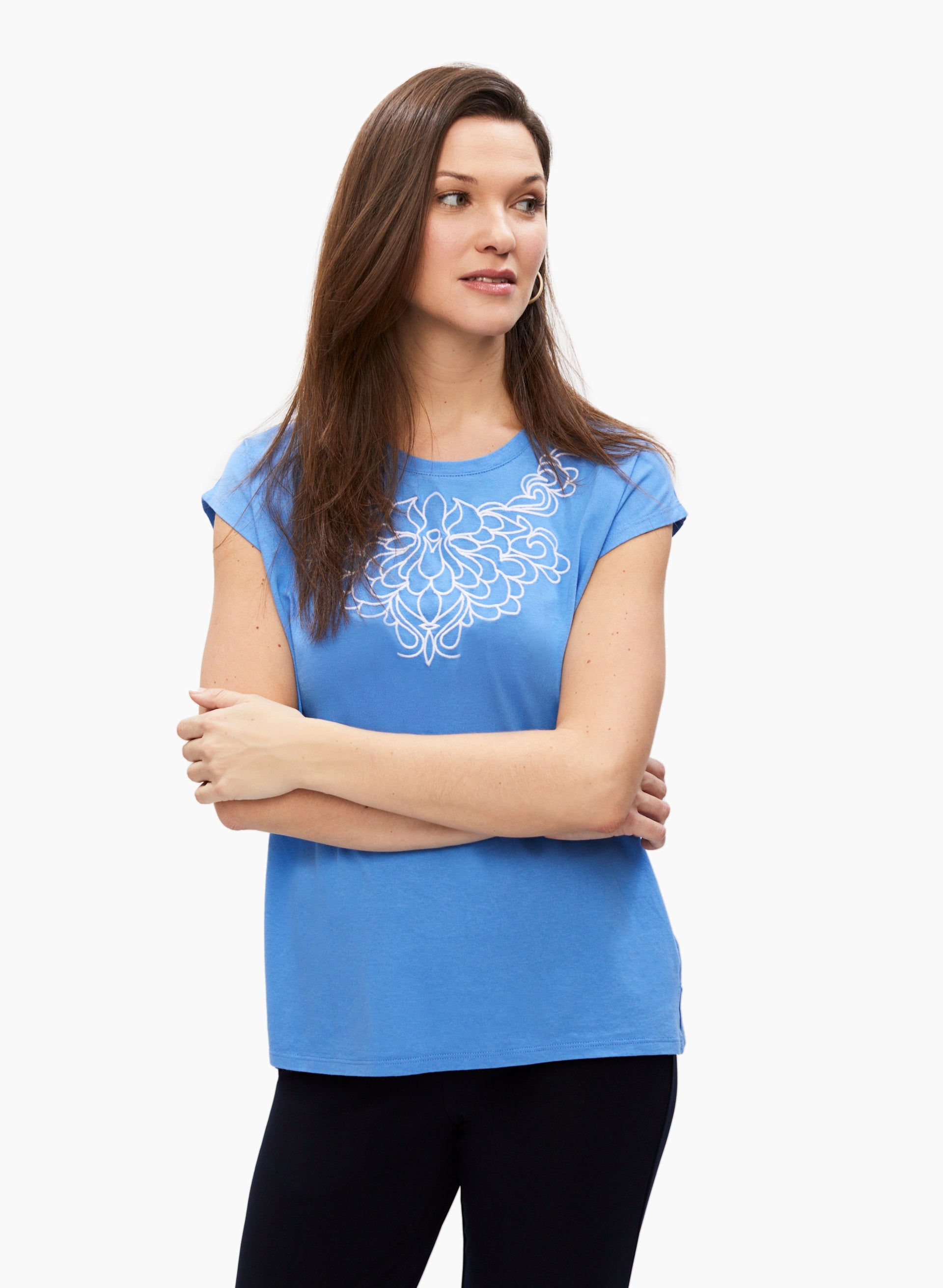 Embroidered Cotton-Modal Tee