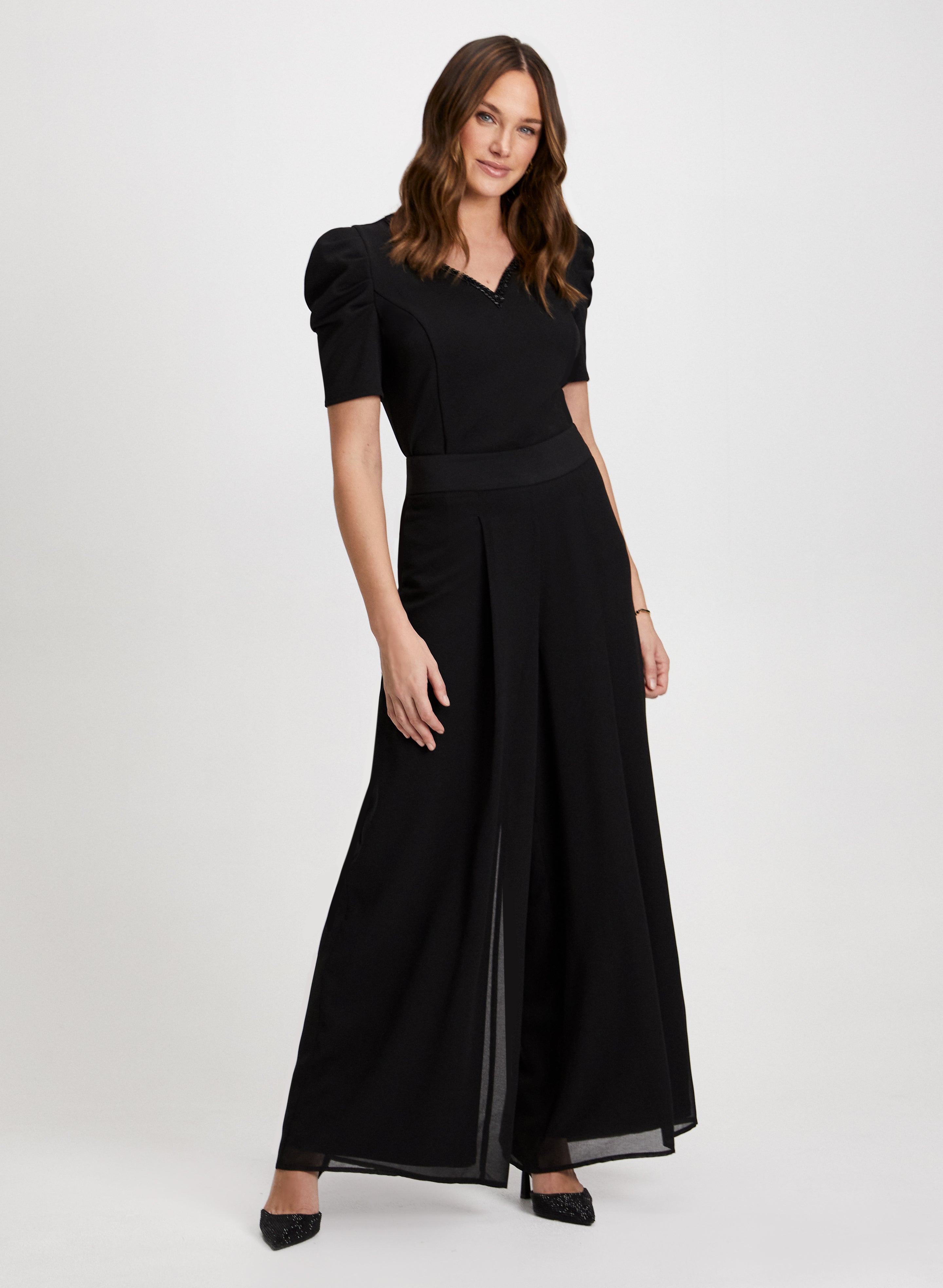 sachin and babi light blue dress Women's Hoya Straight Wide Leg Chiffon Floor Length Pants XS/S/M/L/Customize Black Mean Blvd Black / M main image 0