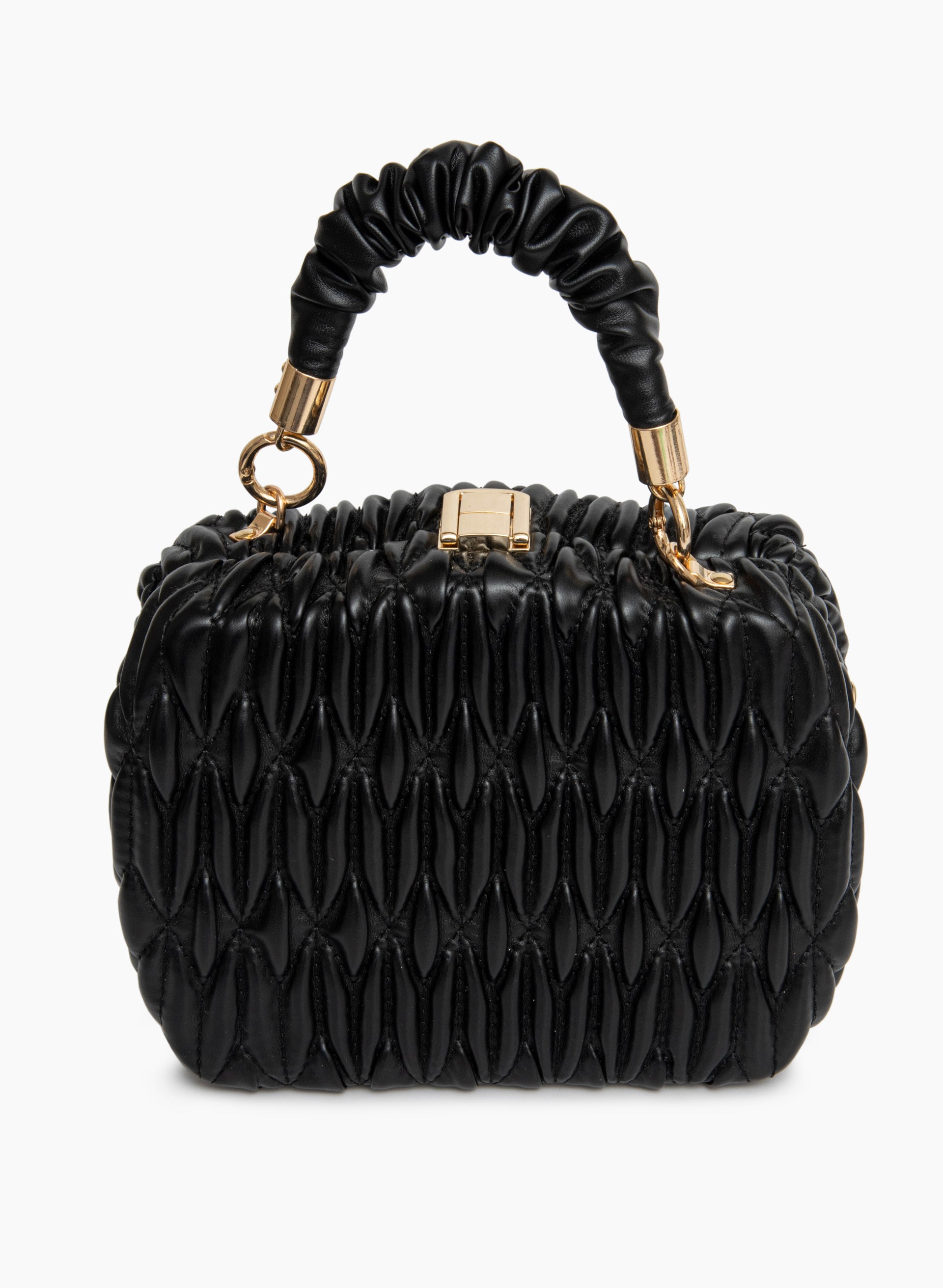 Black leather quilted handbag outlet