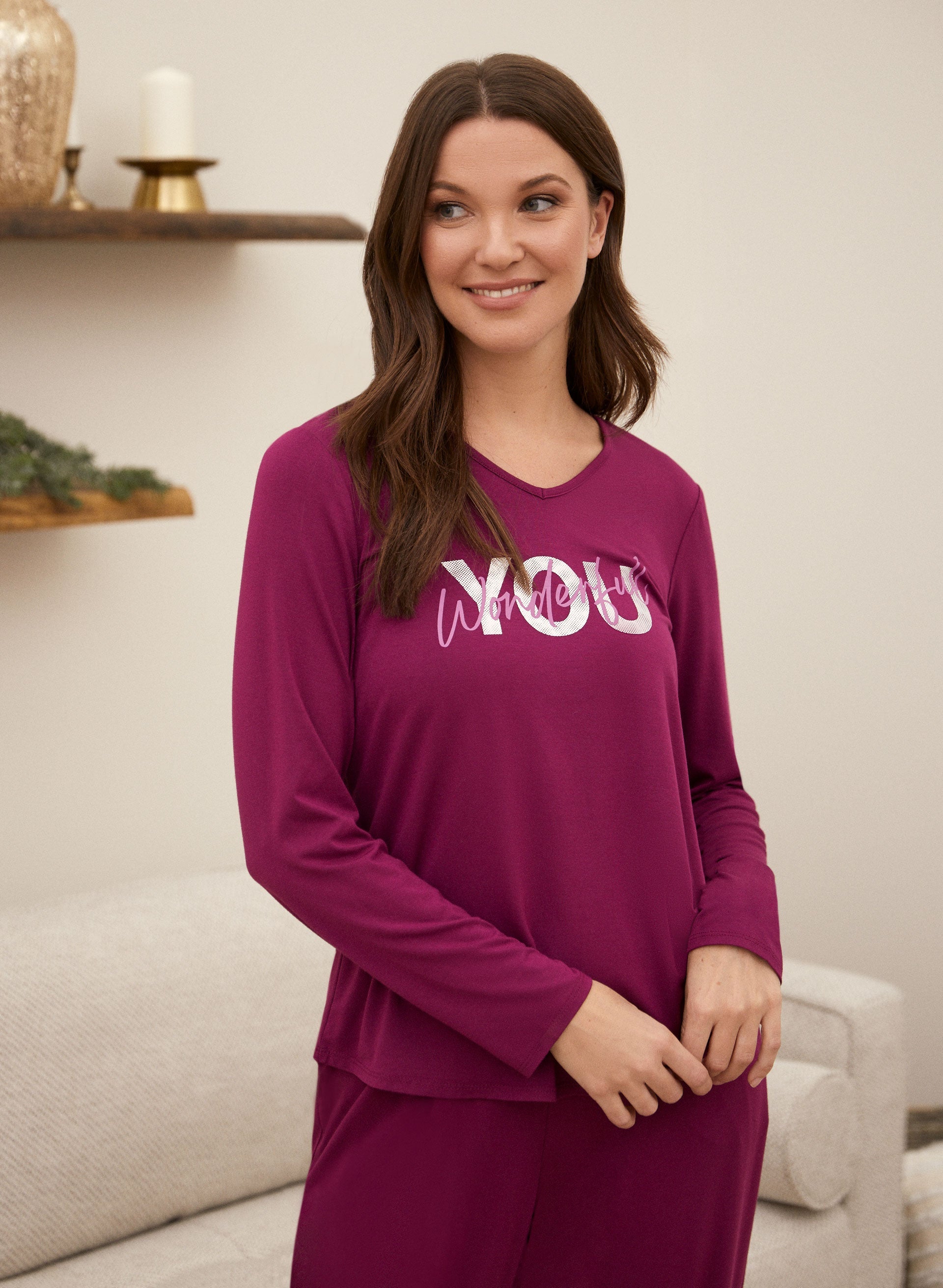 Laura Women s Viscose Spandex Slogan V Neck Pyjama Top in Orchid Size 2X