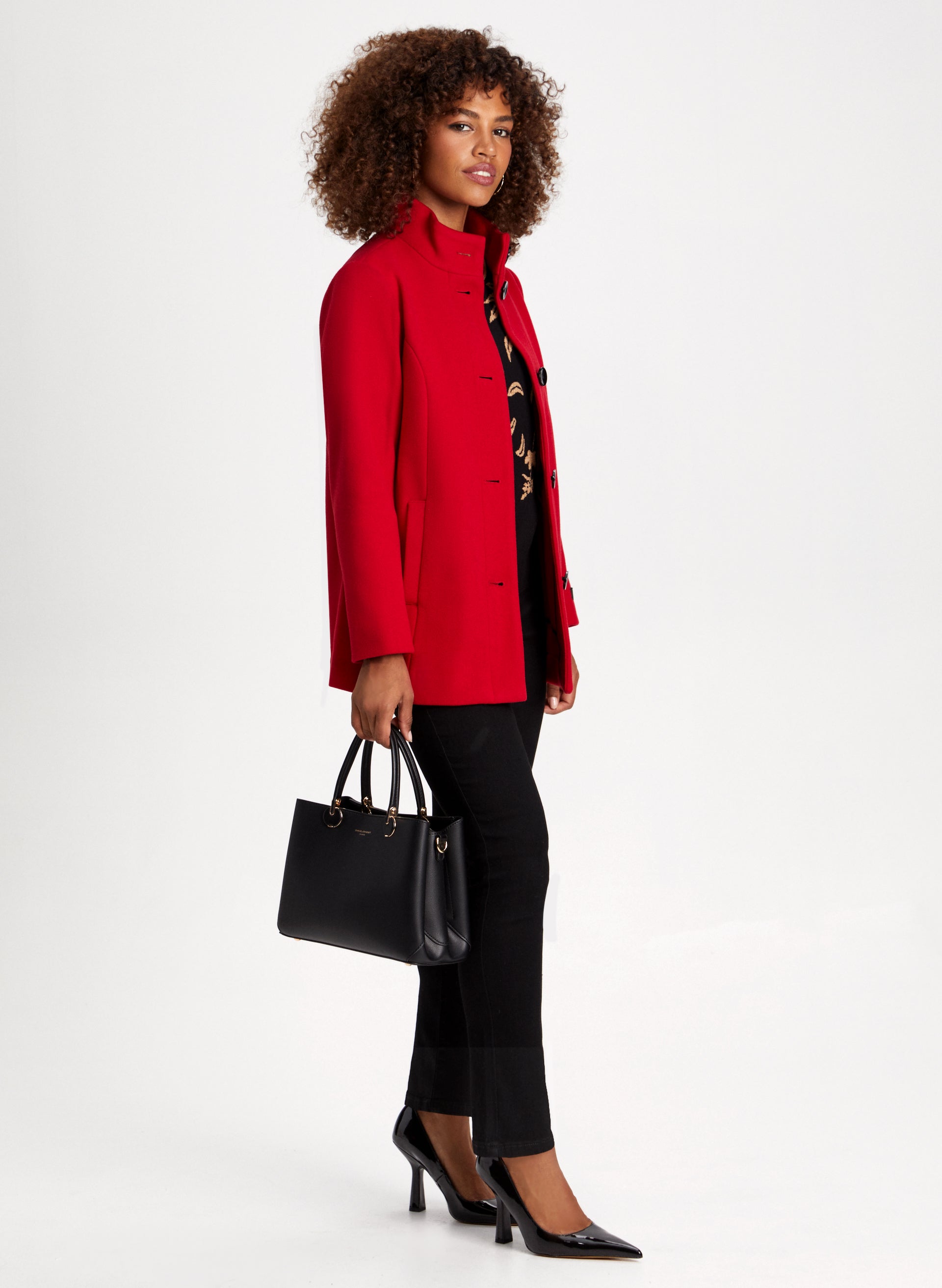 Black faux wool coat on sale