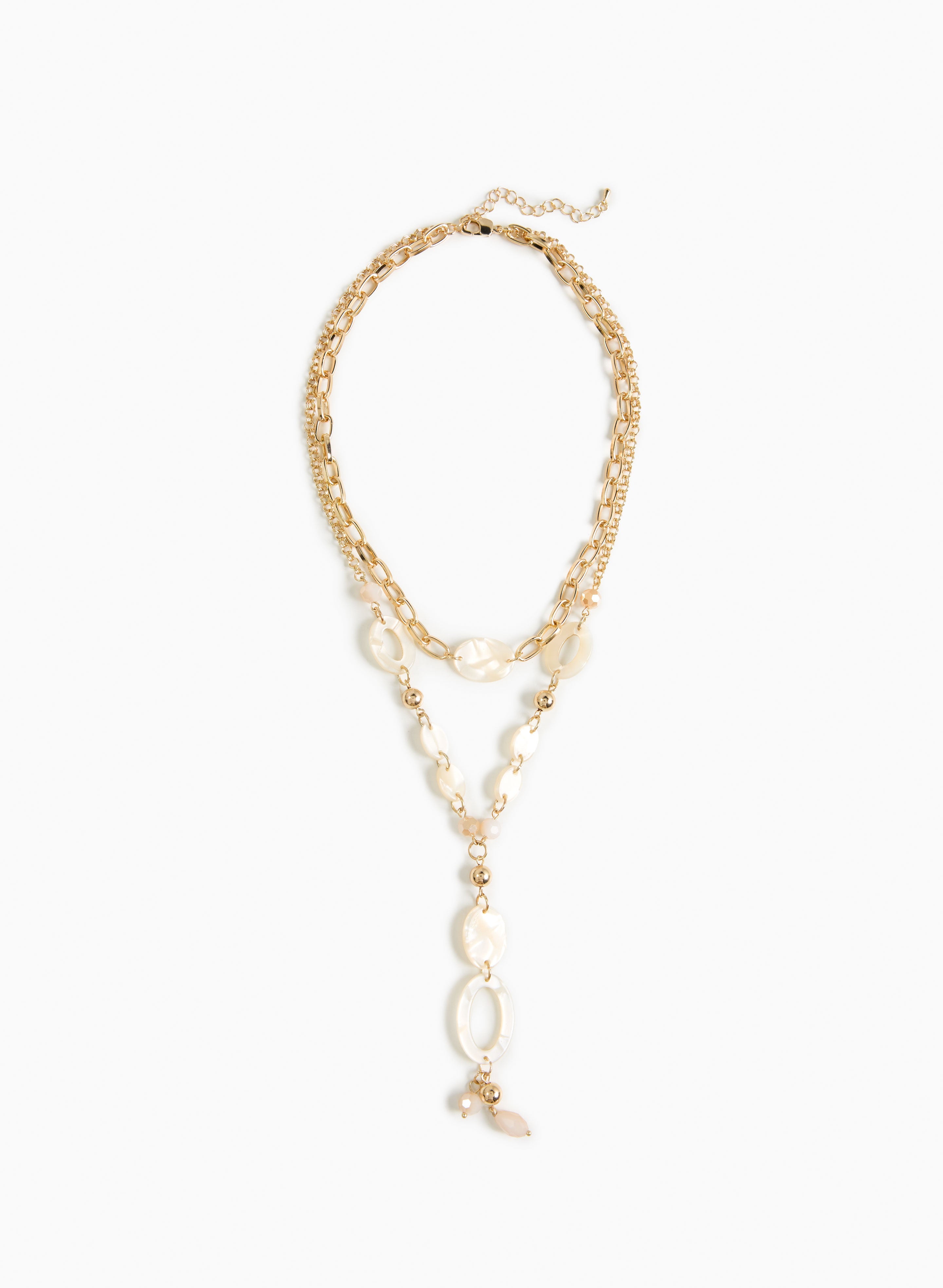 Double-Chain Y Necklace With Beads