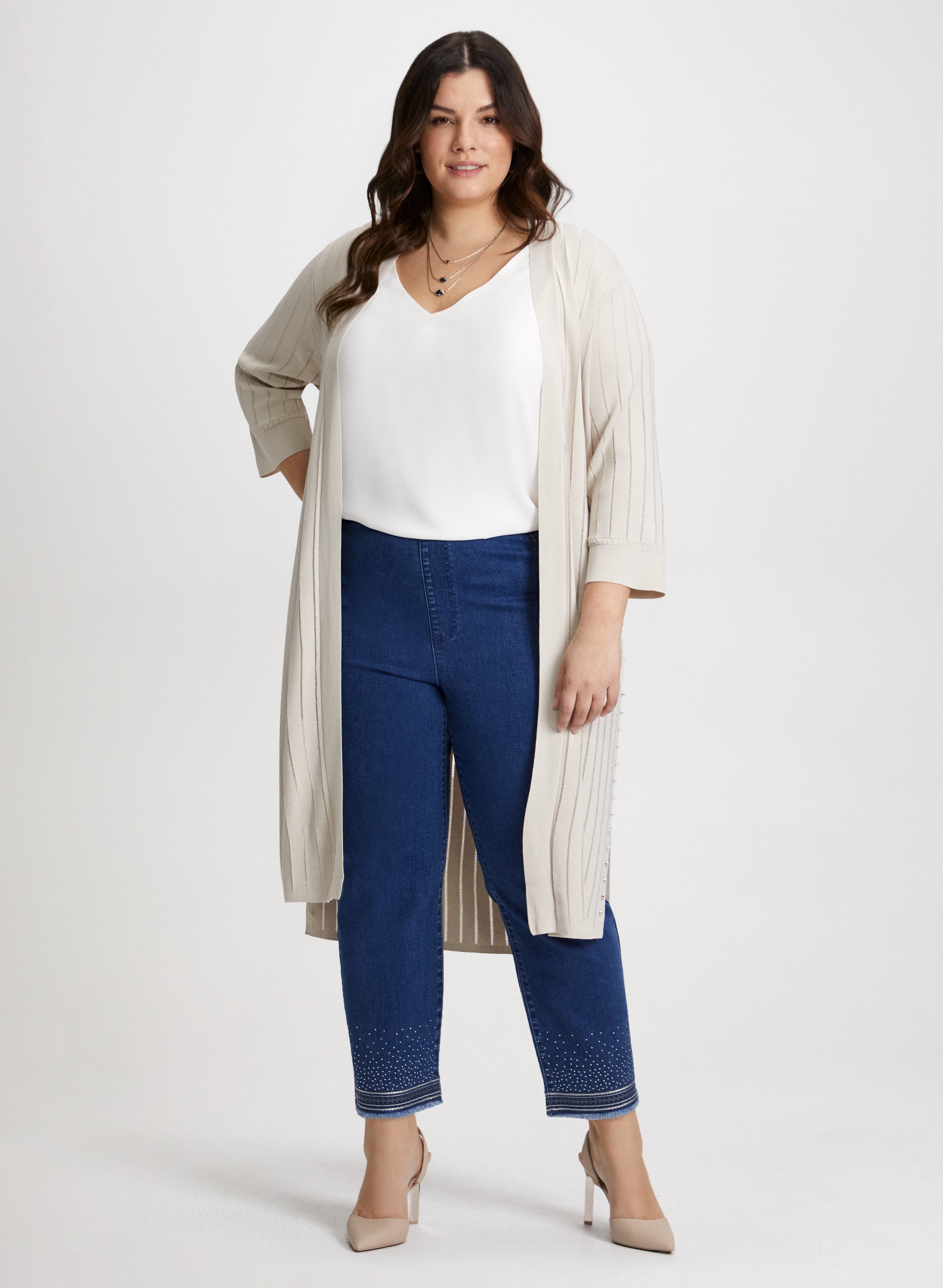 Open Front Cardigan V Neck Blouse