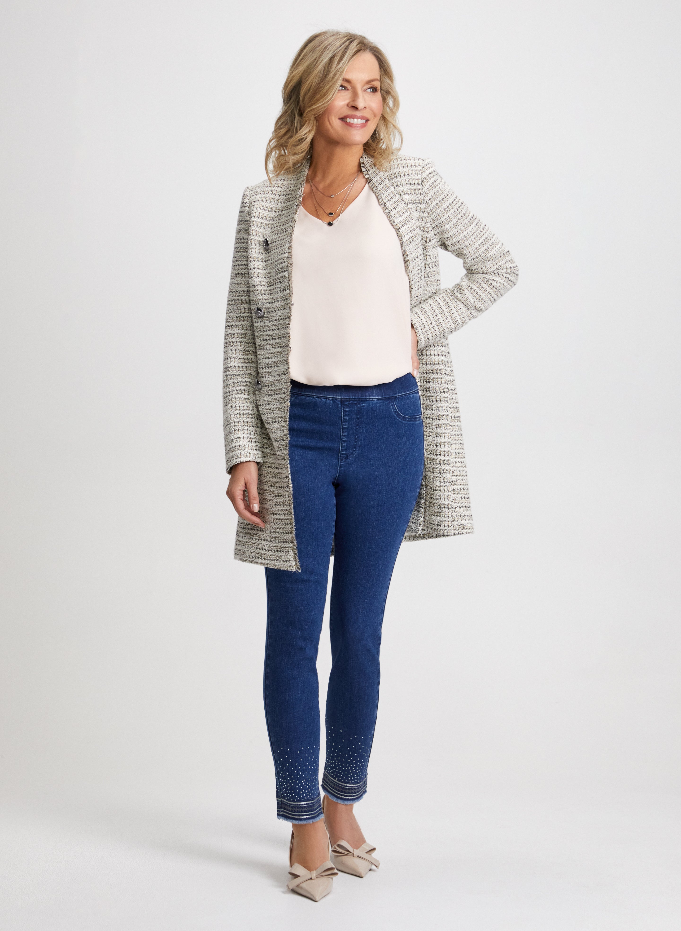Jacket with fringe trim clearance