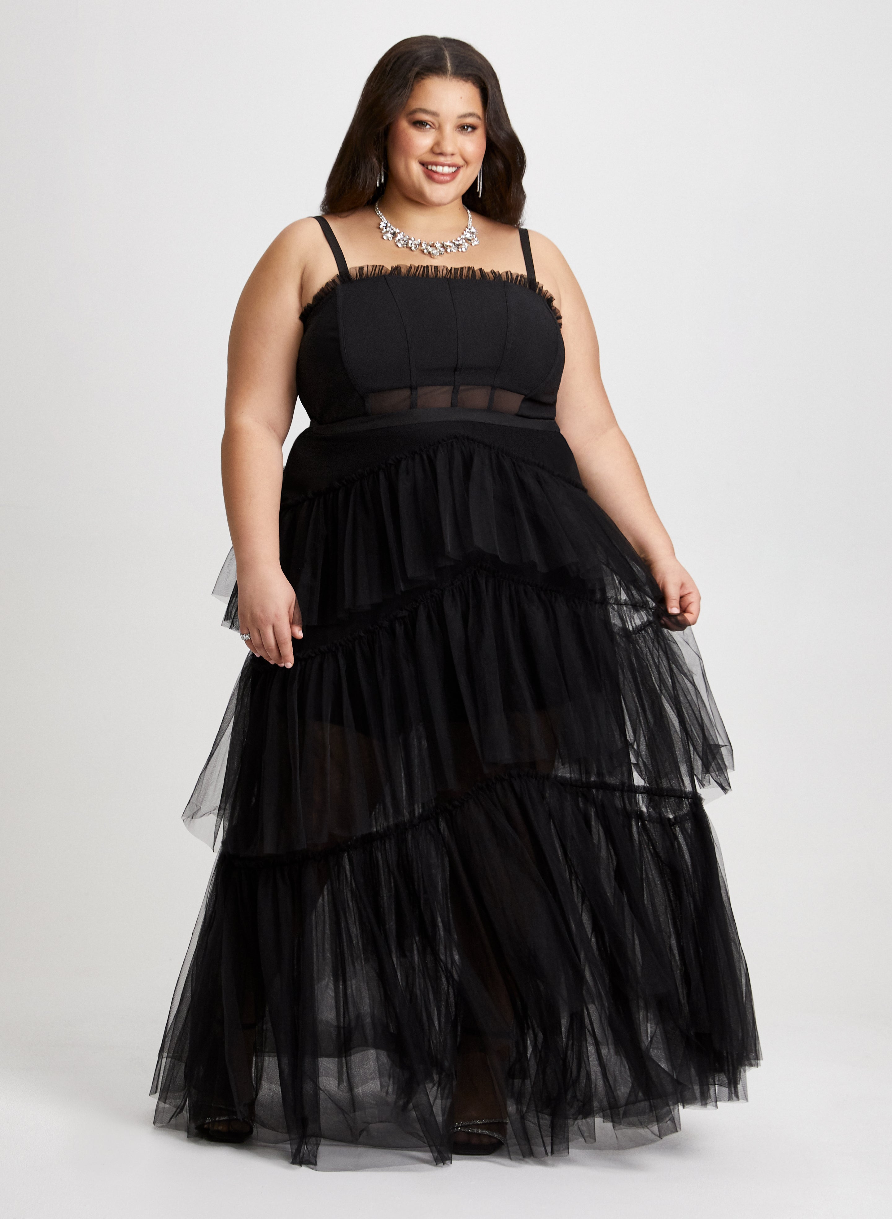 Tiered Tulle Dress & Crystal Strand Earrings Tiered Tulle Dress & Crystal Strand Earrings