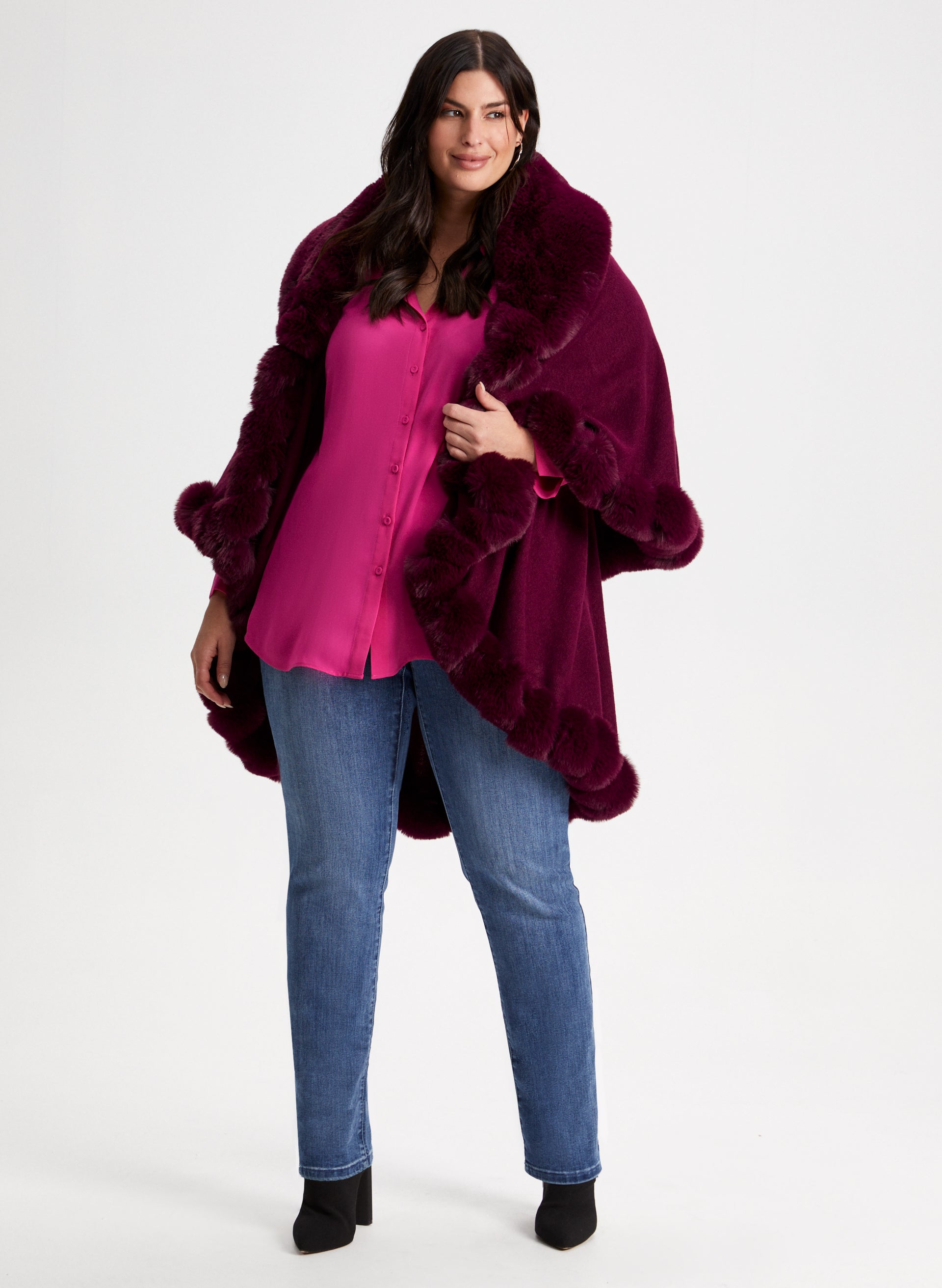 Plus size fur poncho discount