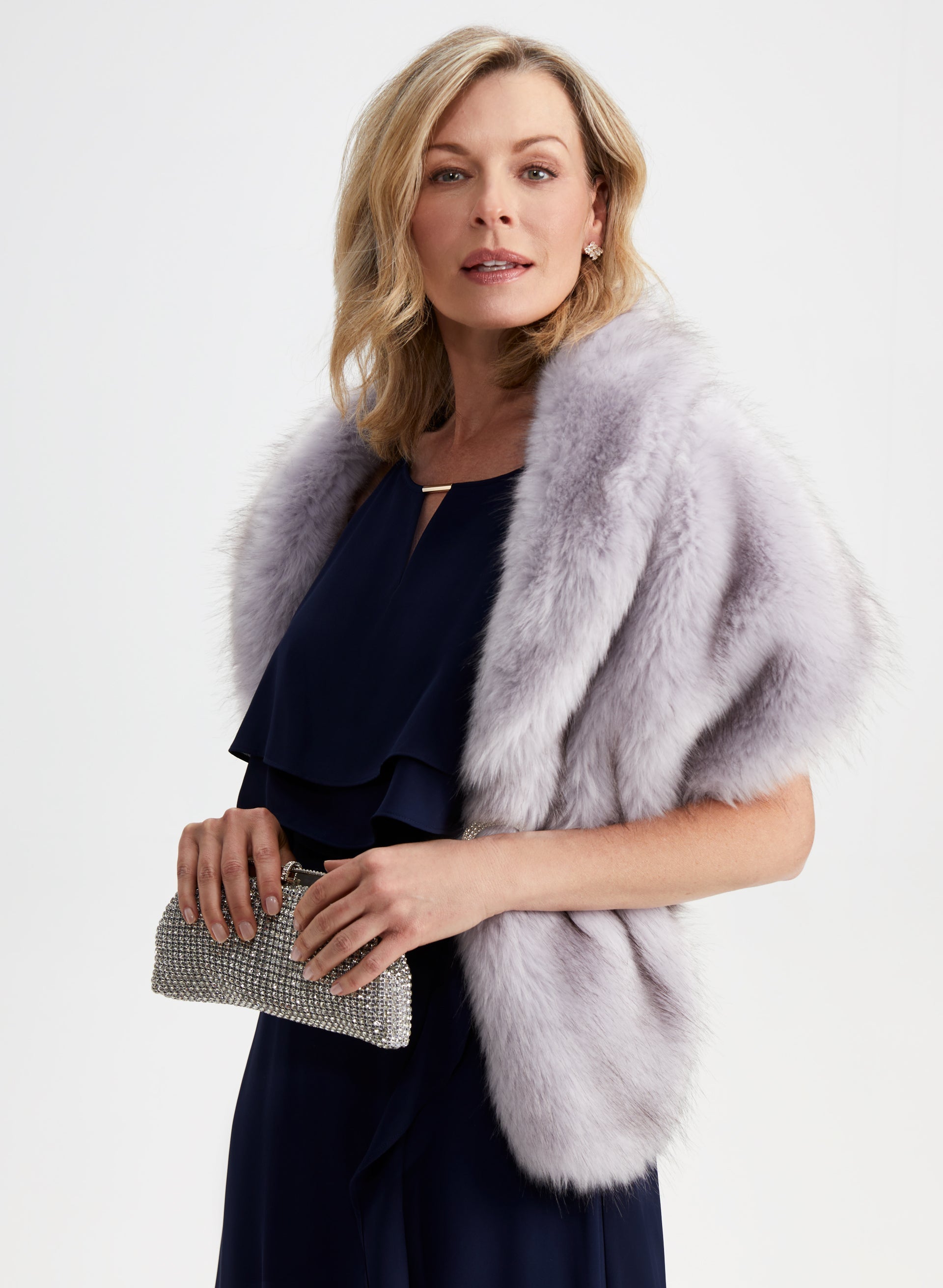 Ensemble étole En Fausse Fourrure Gris Clair Et Sac Assorti - Pour Mariage, Soirée Ou Occasion Spéciale