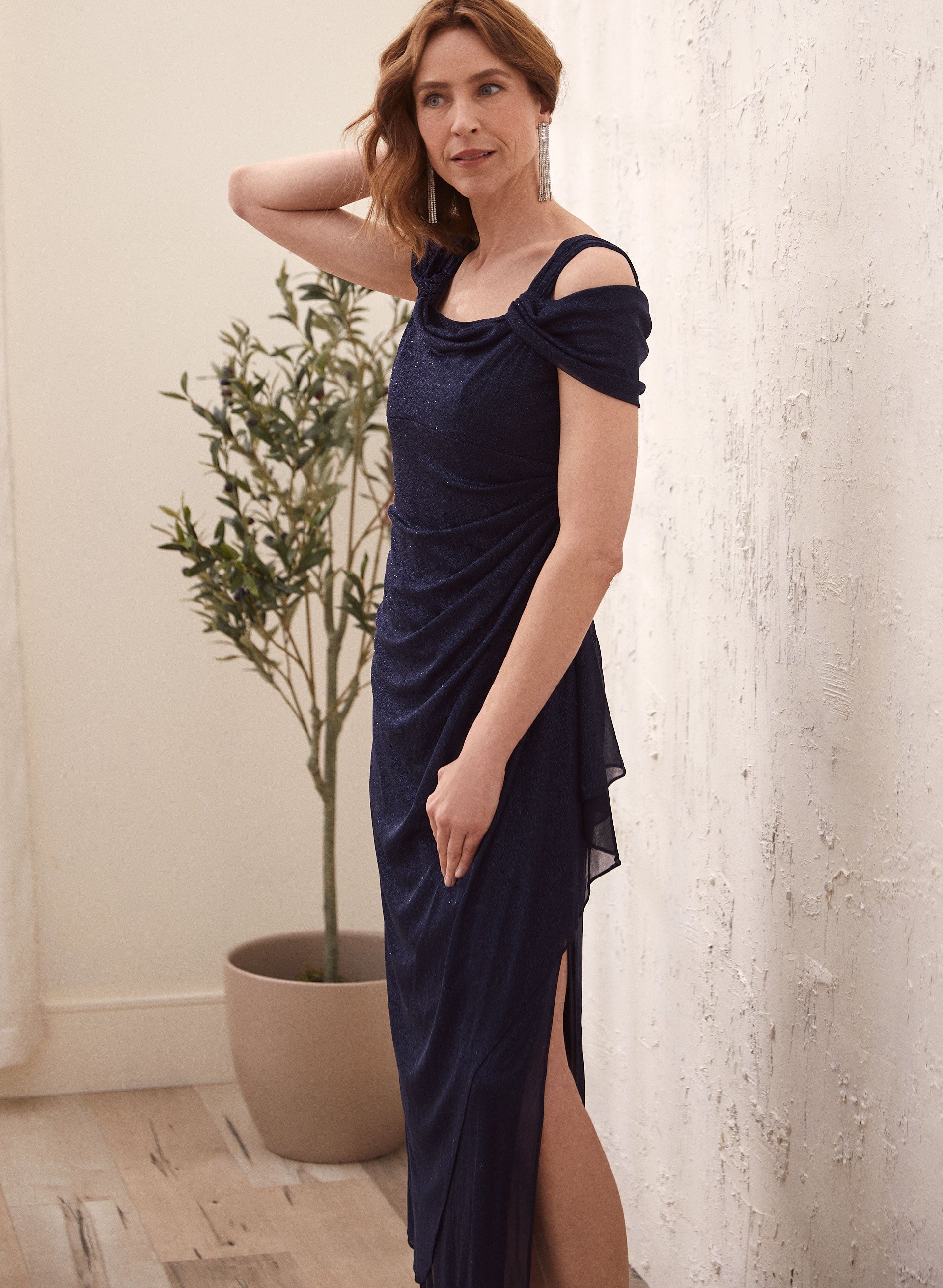 Glitter cold shoulder tassel dress outlet