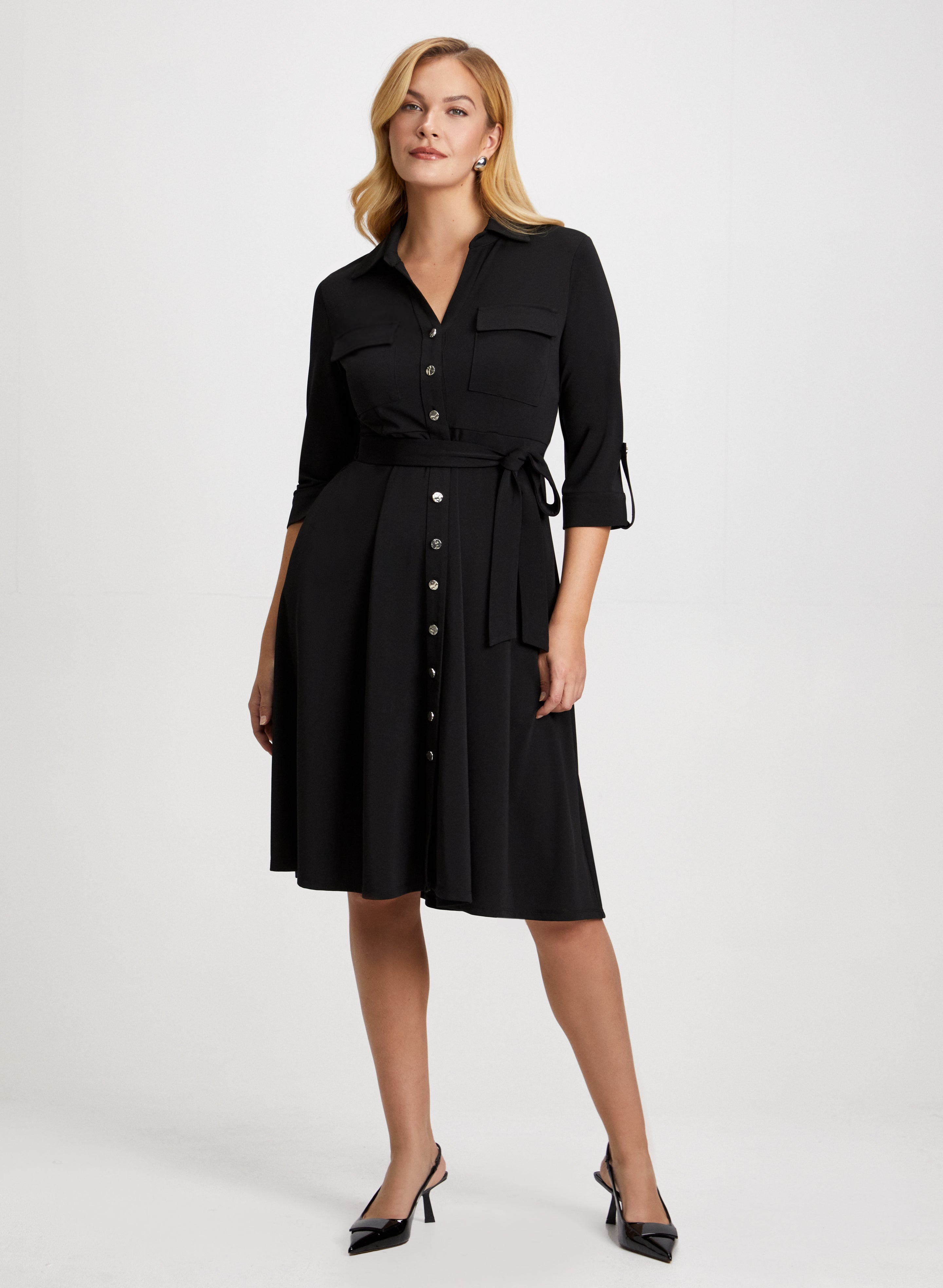 Button front dress with sleeves sales