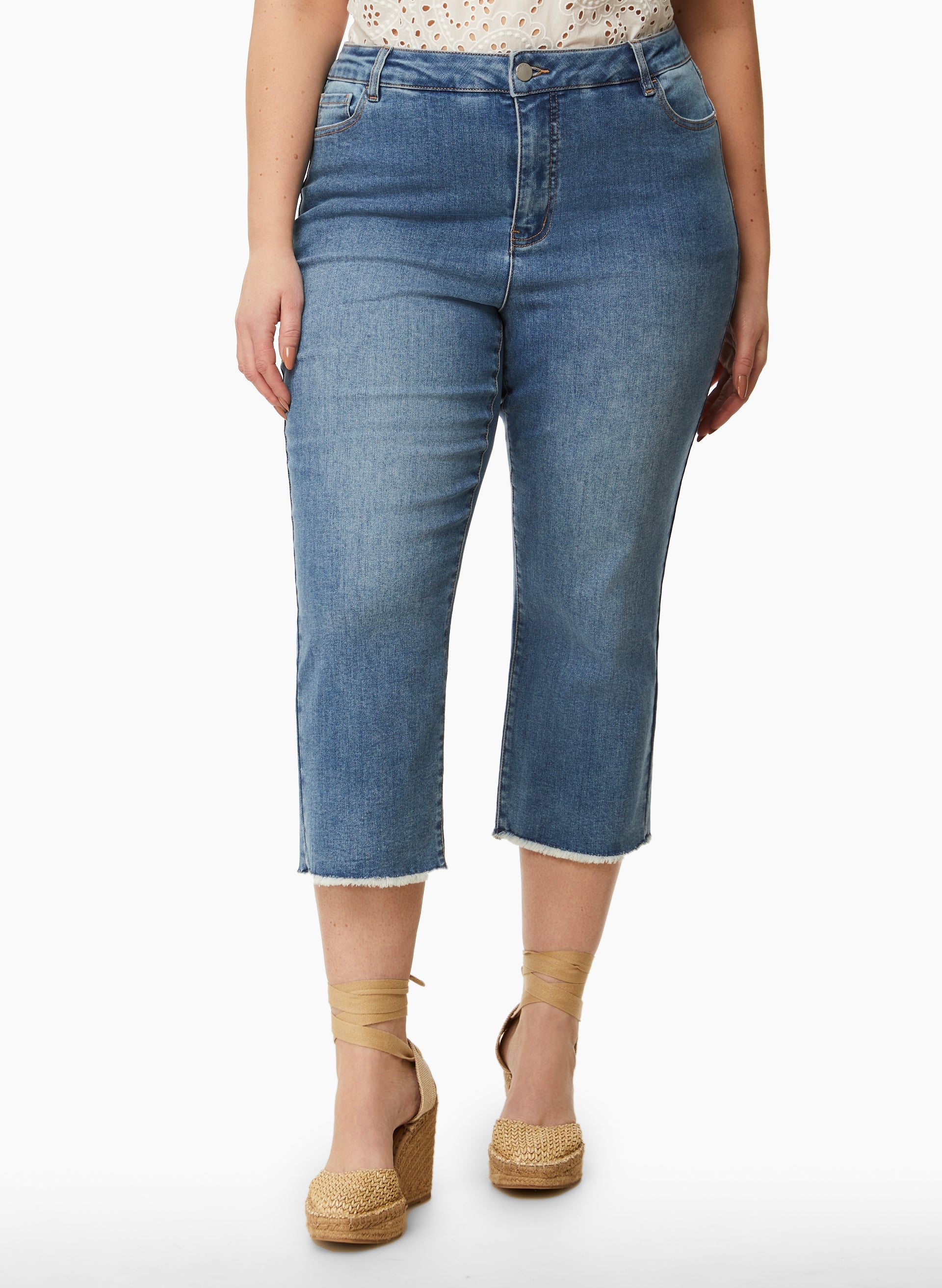 Jean capris with holes sales