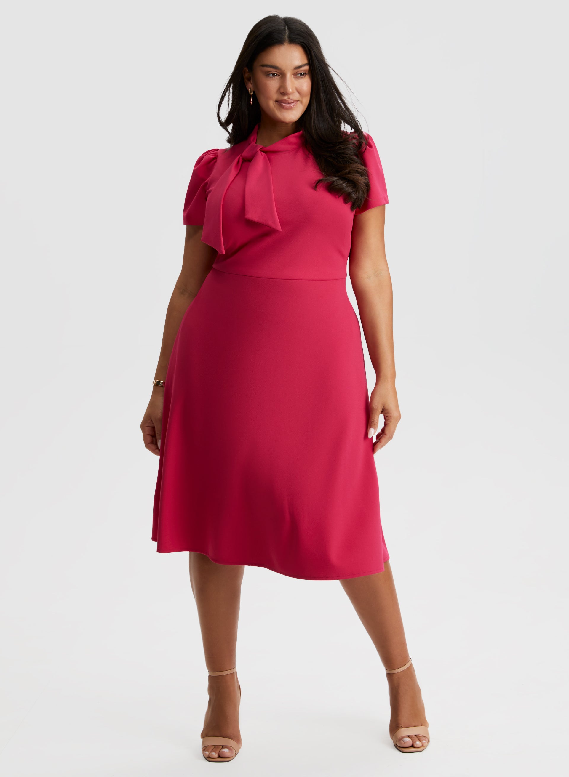 Puff Sleeve Tie Neck Dress