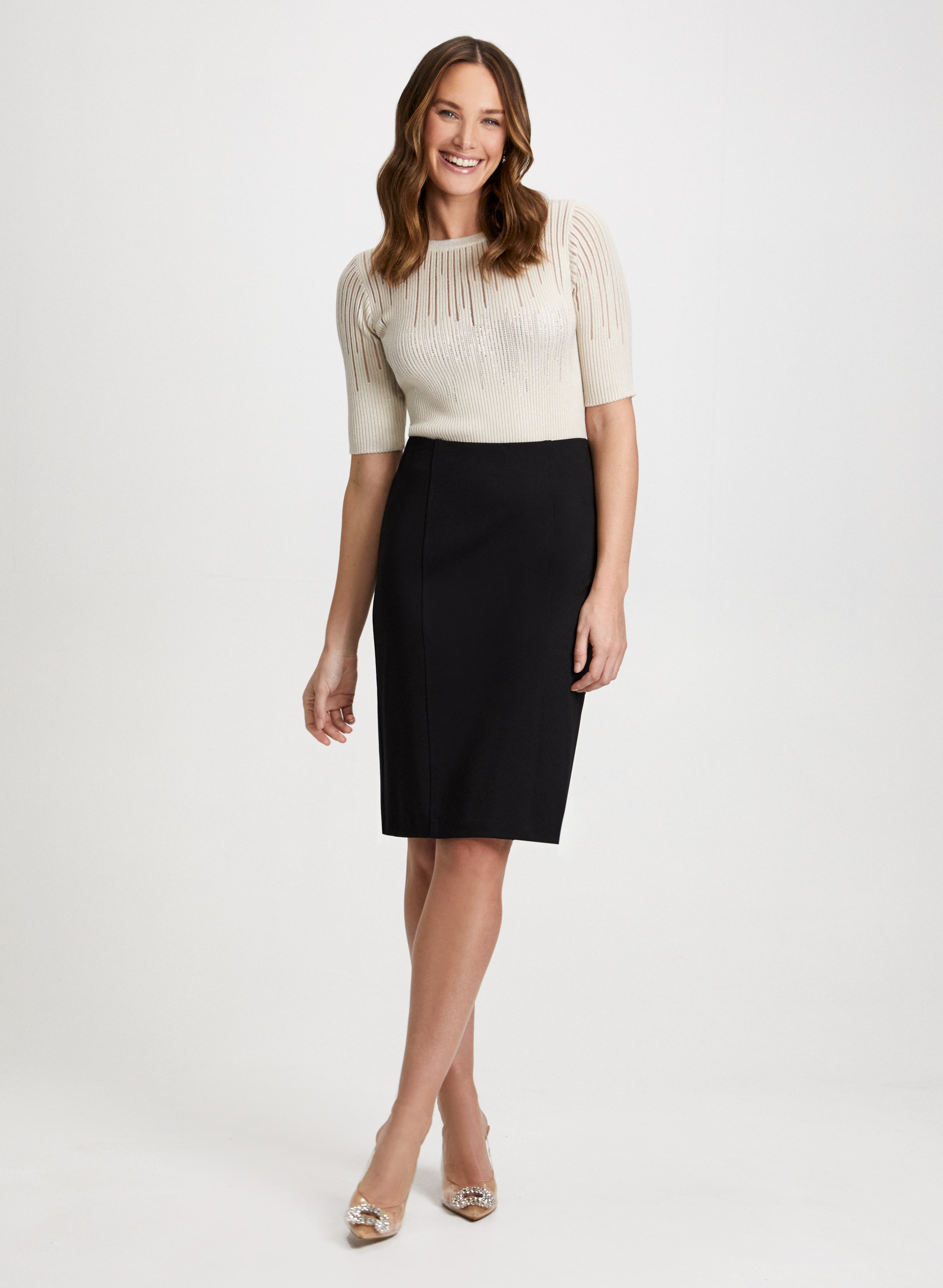Rhinestone Motif Sweater Pencil Skirt