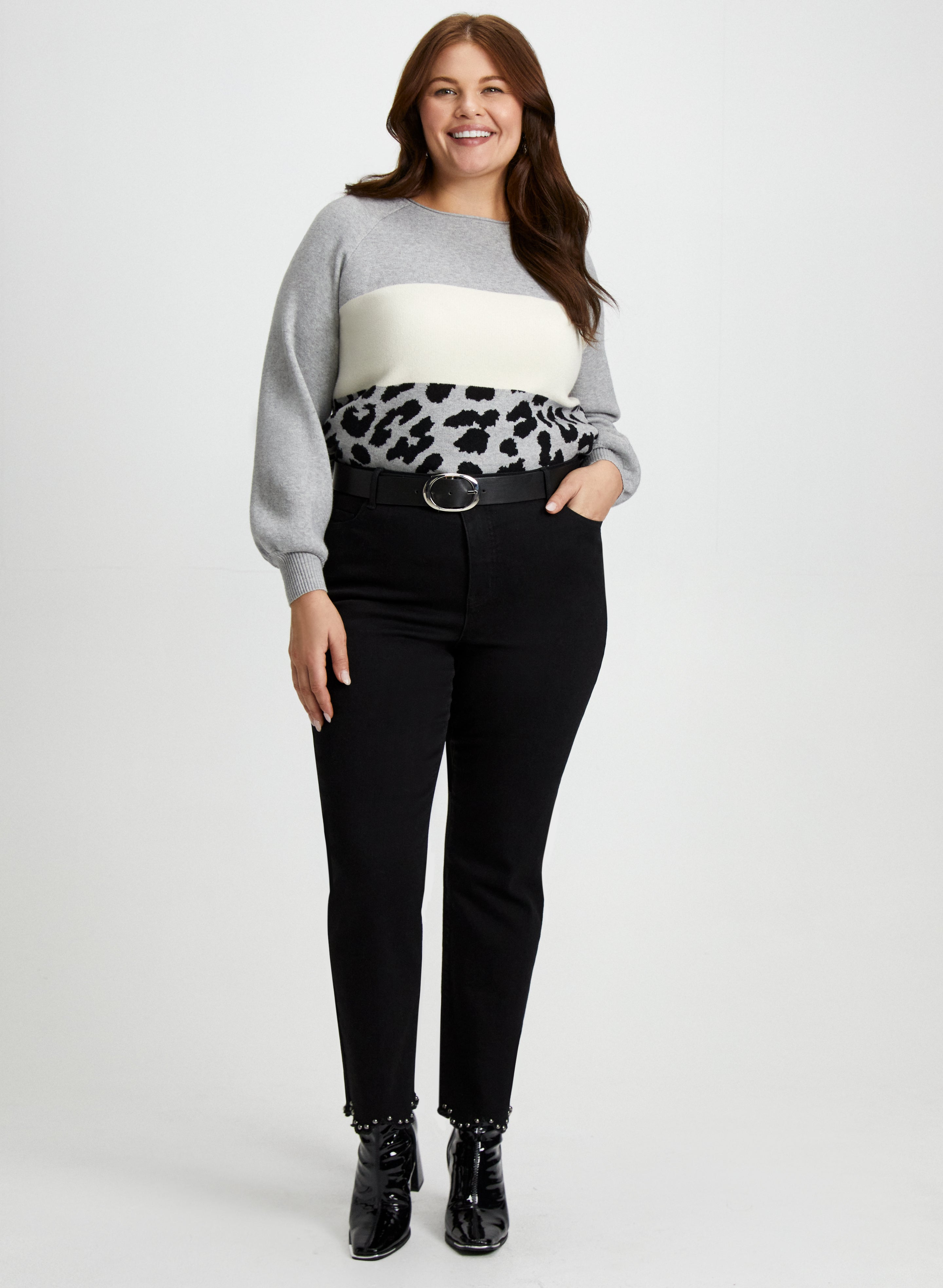laura Colour Block Sweater & Pearl Detail Jeans | Clothing