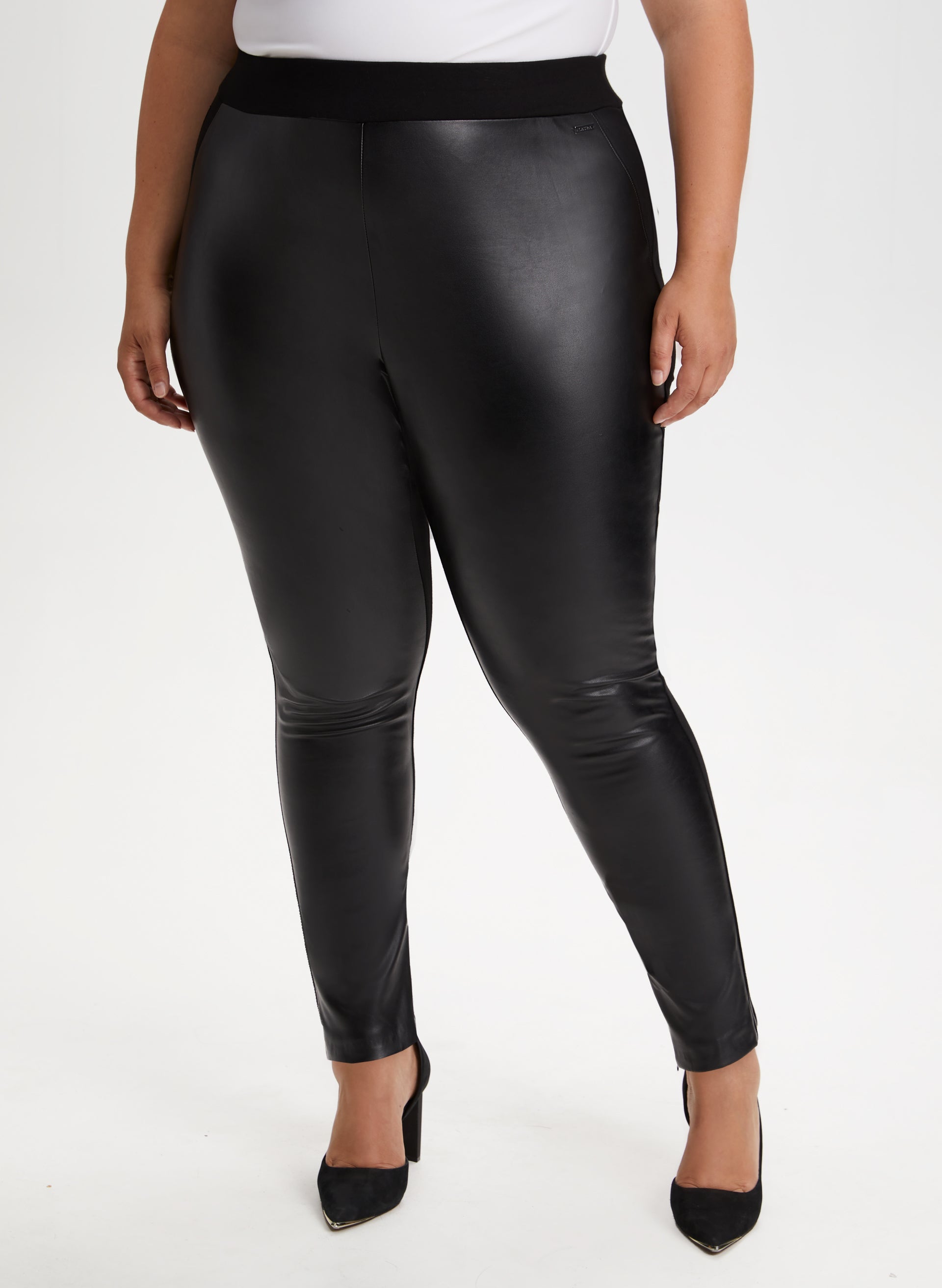 Buy Friends Like These Black Black Faux Leather Flare Leggings