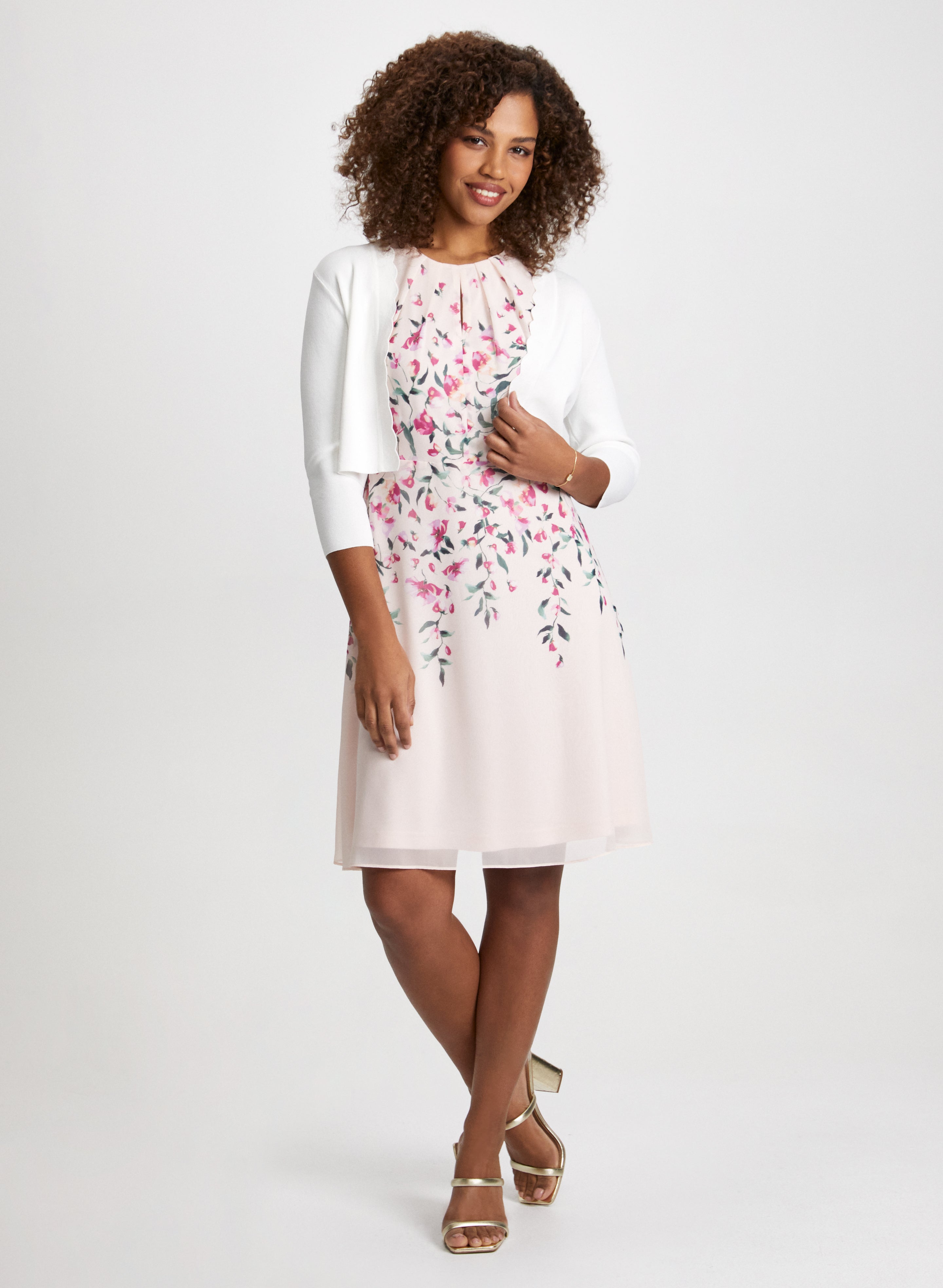 Scallop Detail Cover Up & Cascading Floral Print Dress