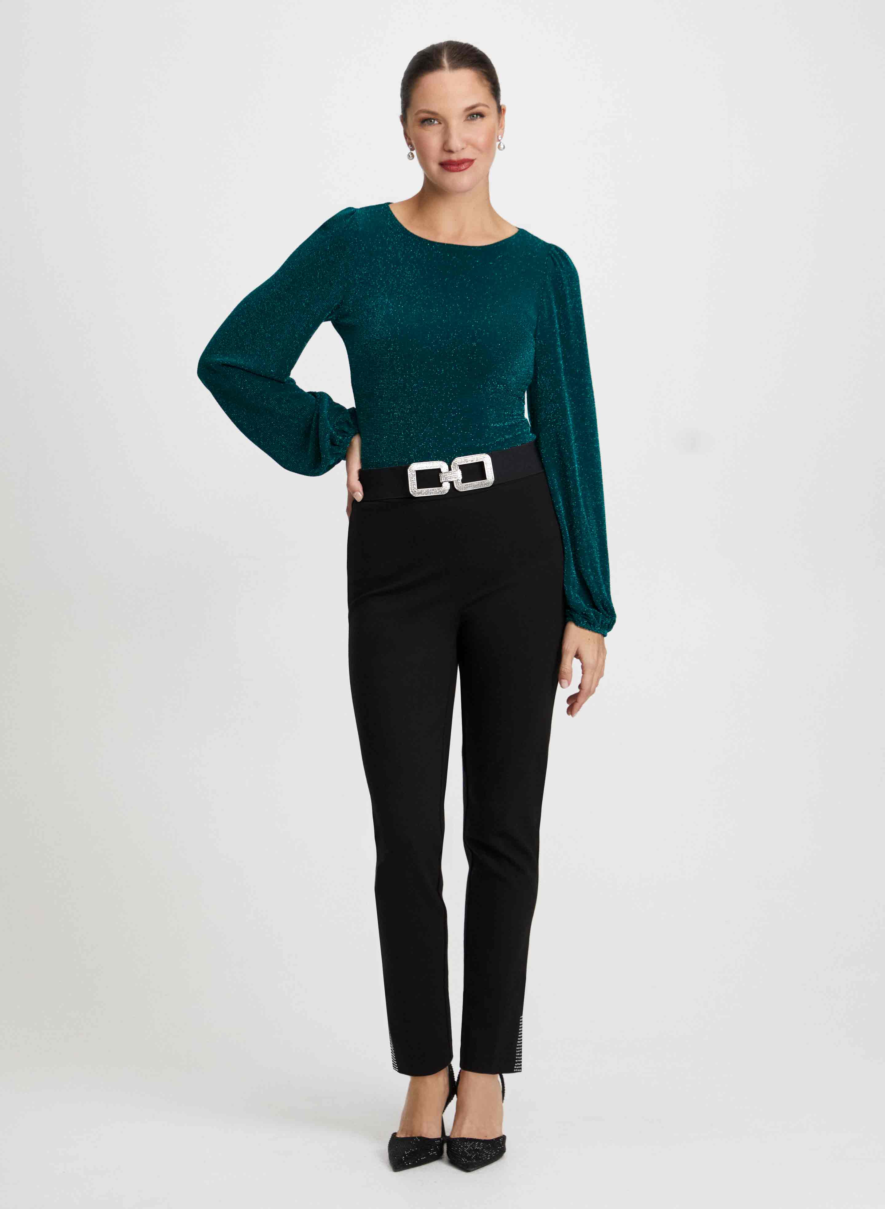 Glitter Top Rhinestone Slit Pants
