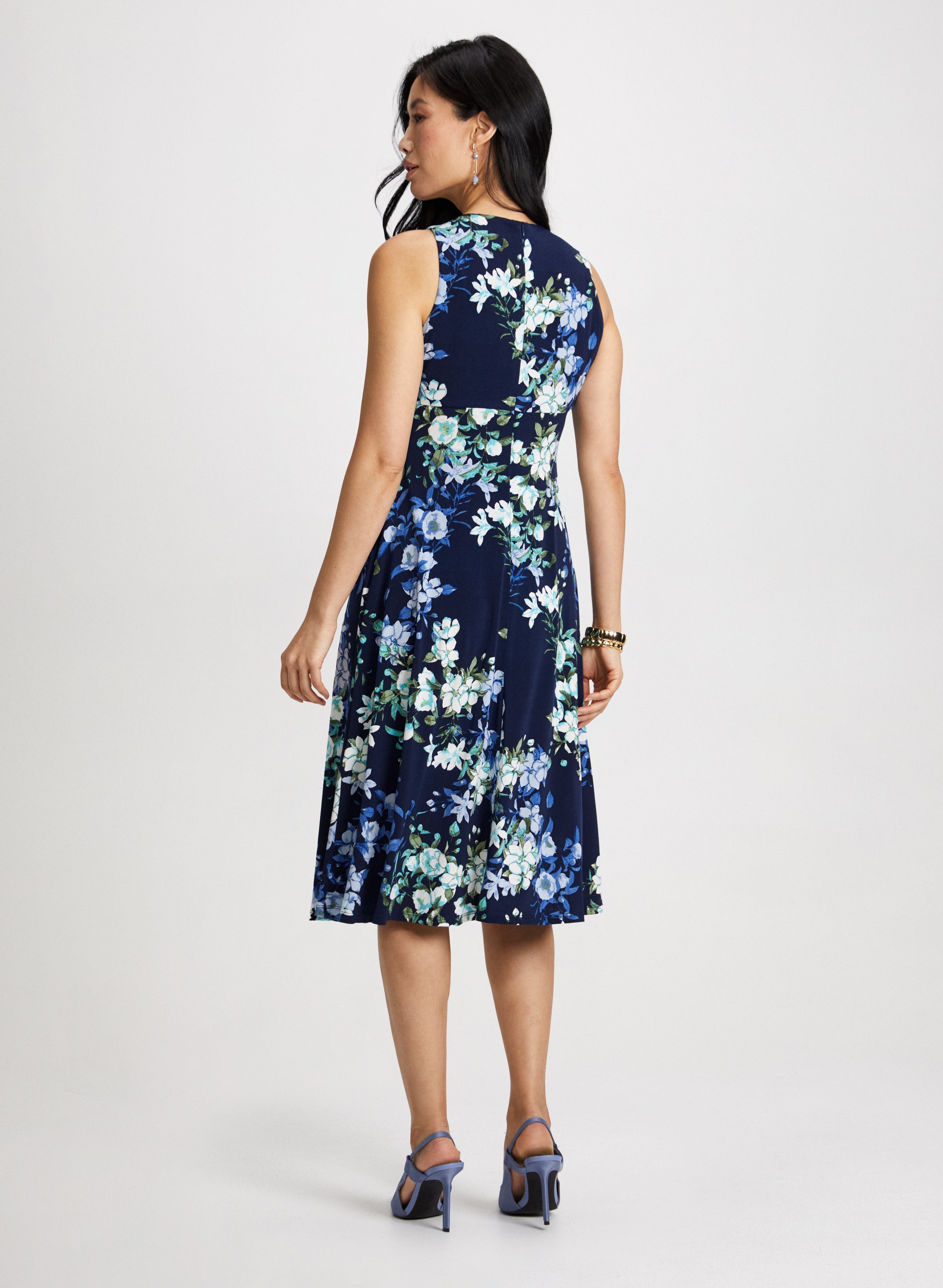 Navy blue sales floral midi dress