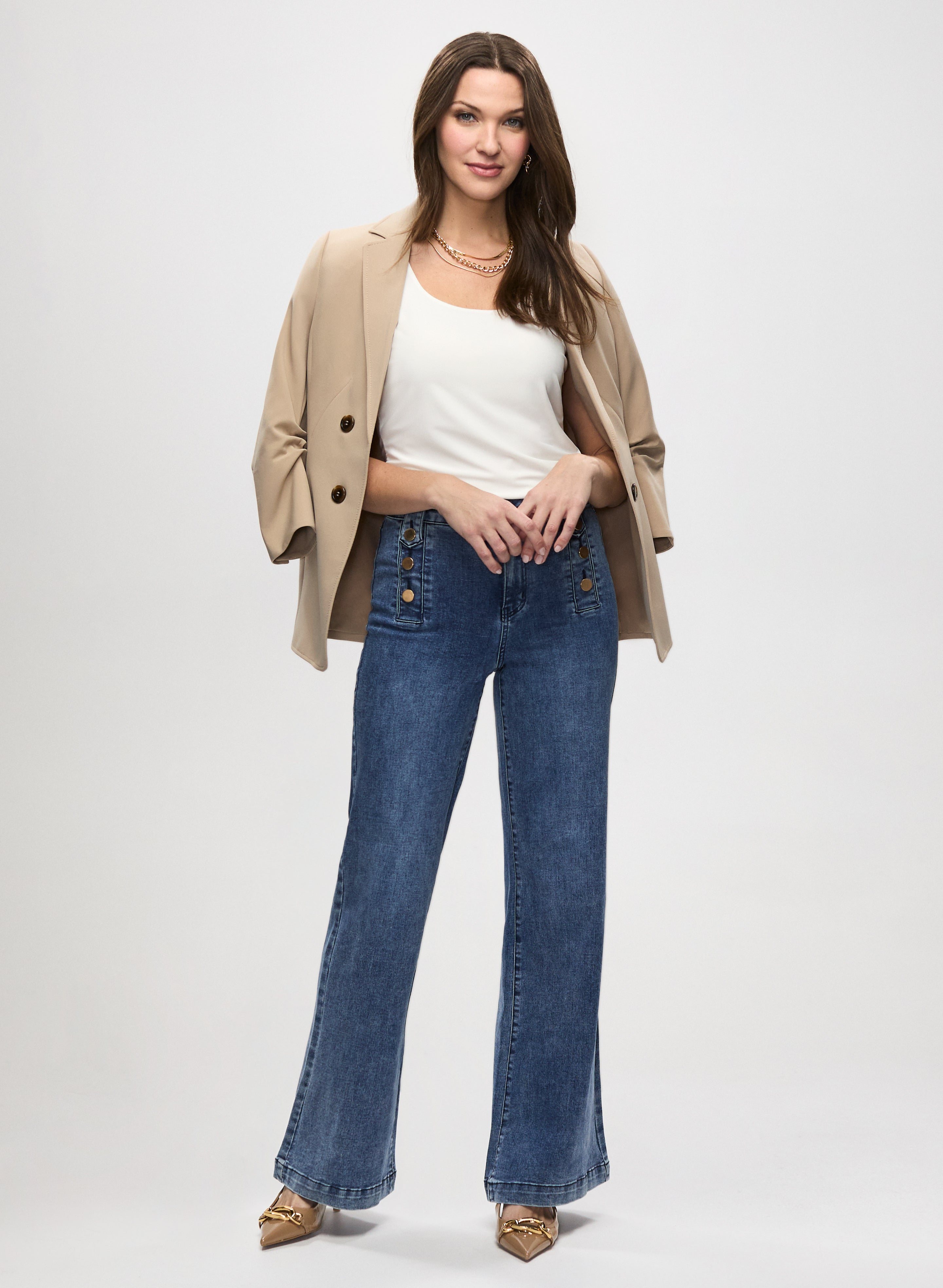 Four Button Jacket Wide Leg Jeans