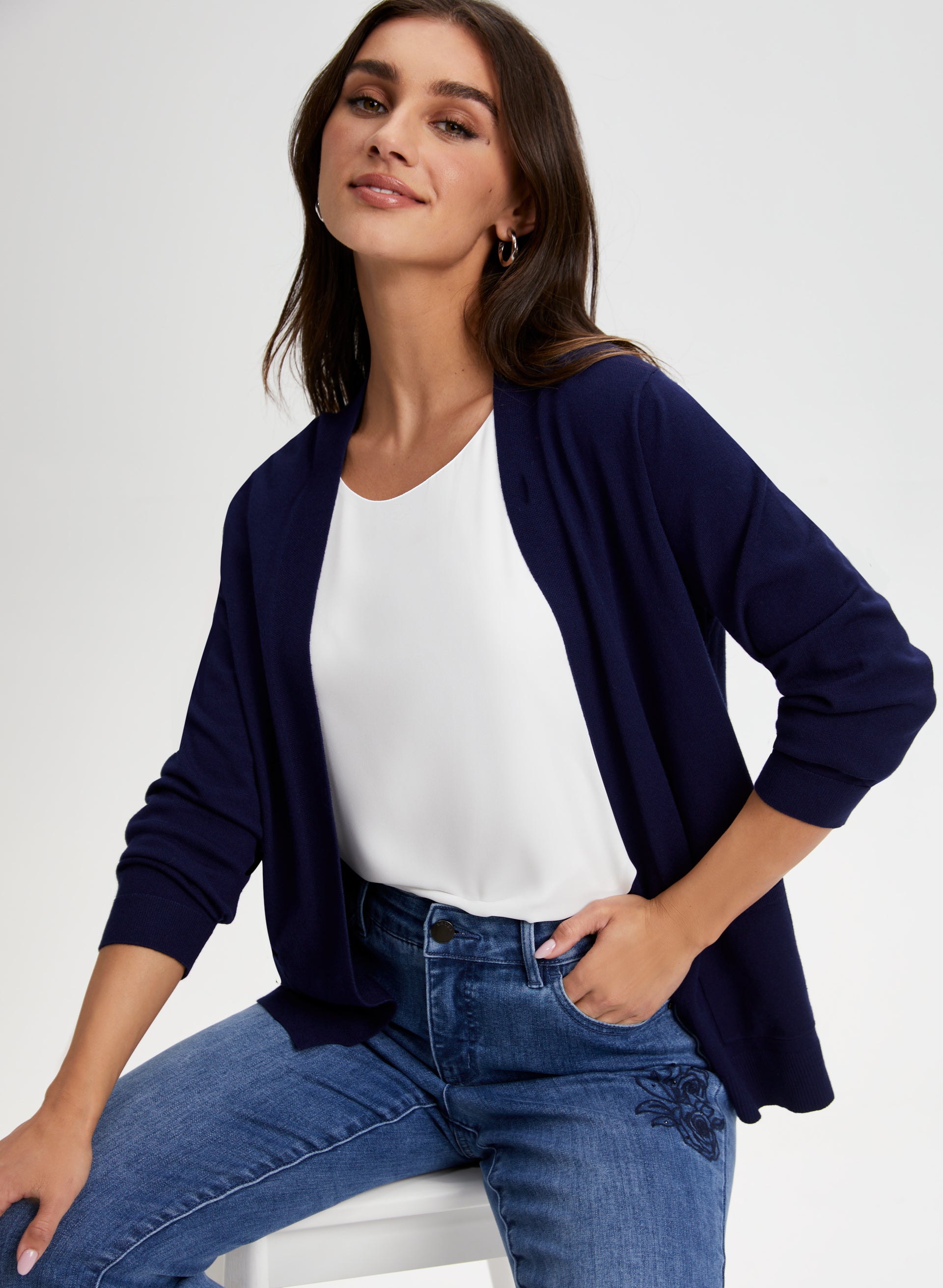 Open front knit sweater top