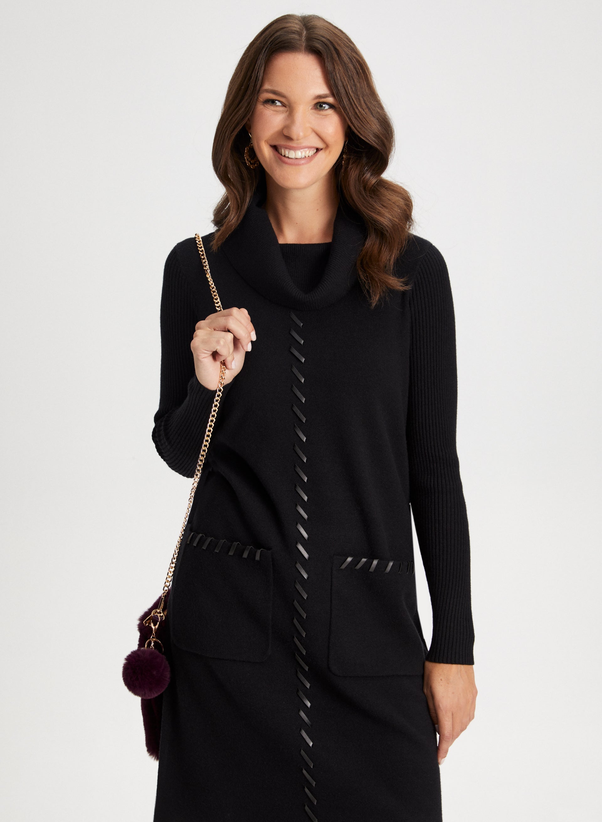 Black sweater with leather trim new arrivals