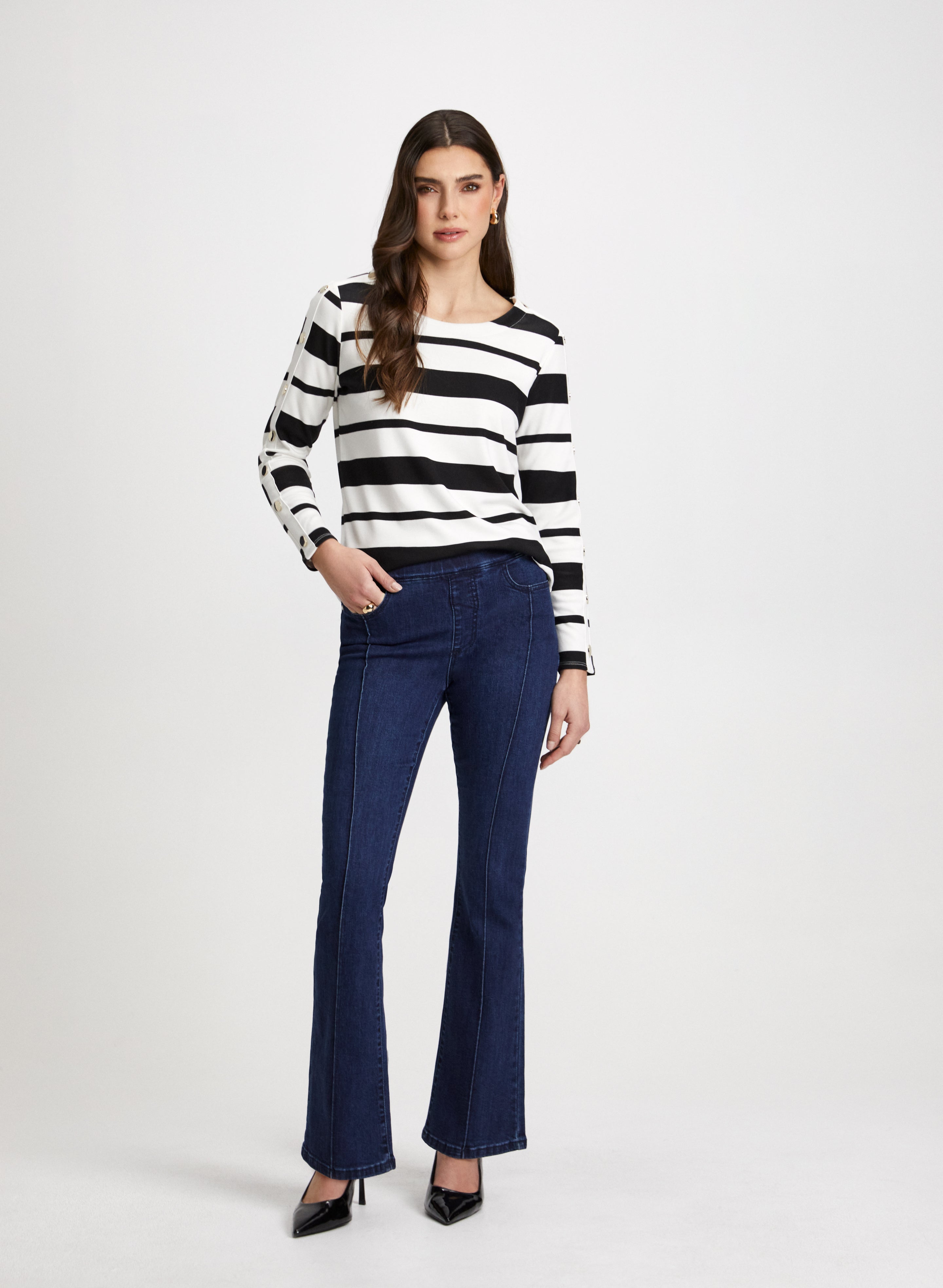 Stripe Print Top Bootcut Jeans
