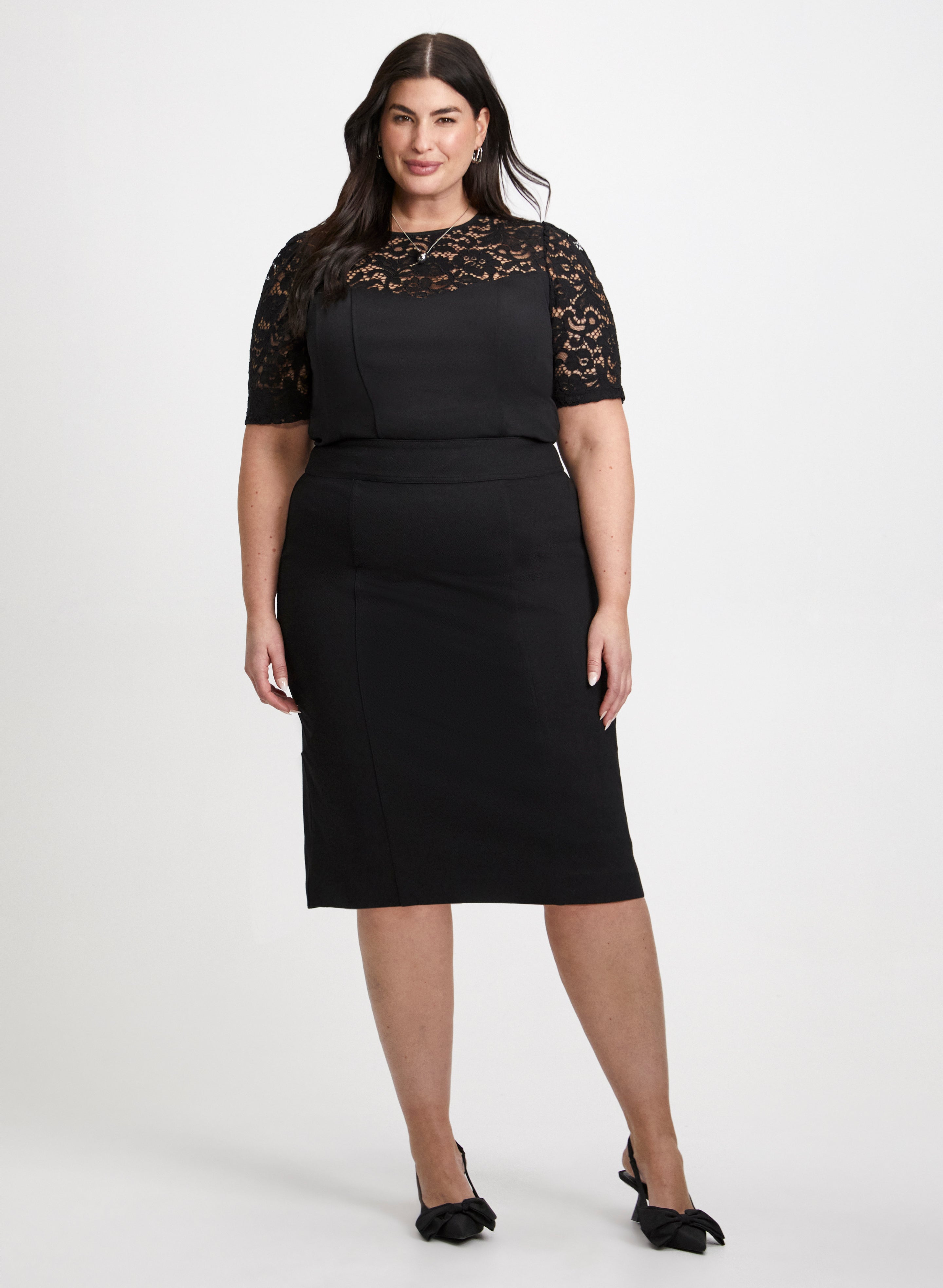 Black pencil skirt dress lace top