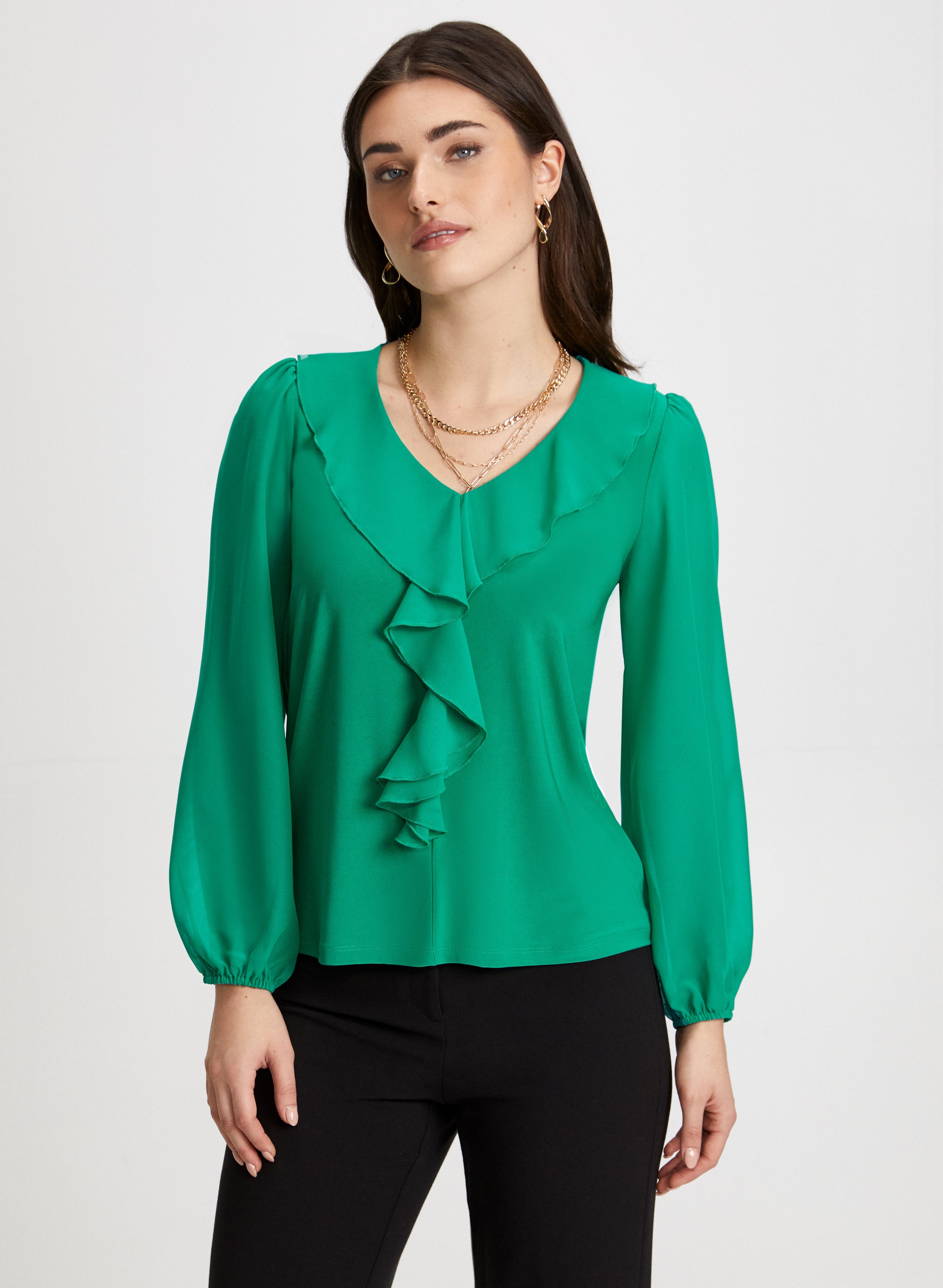 Ruffle Front Chiffon Top