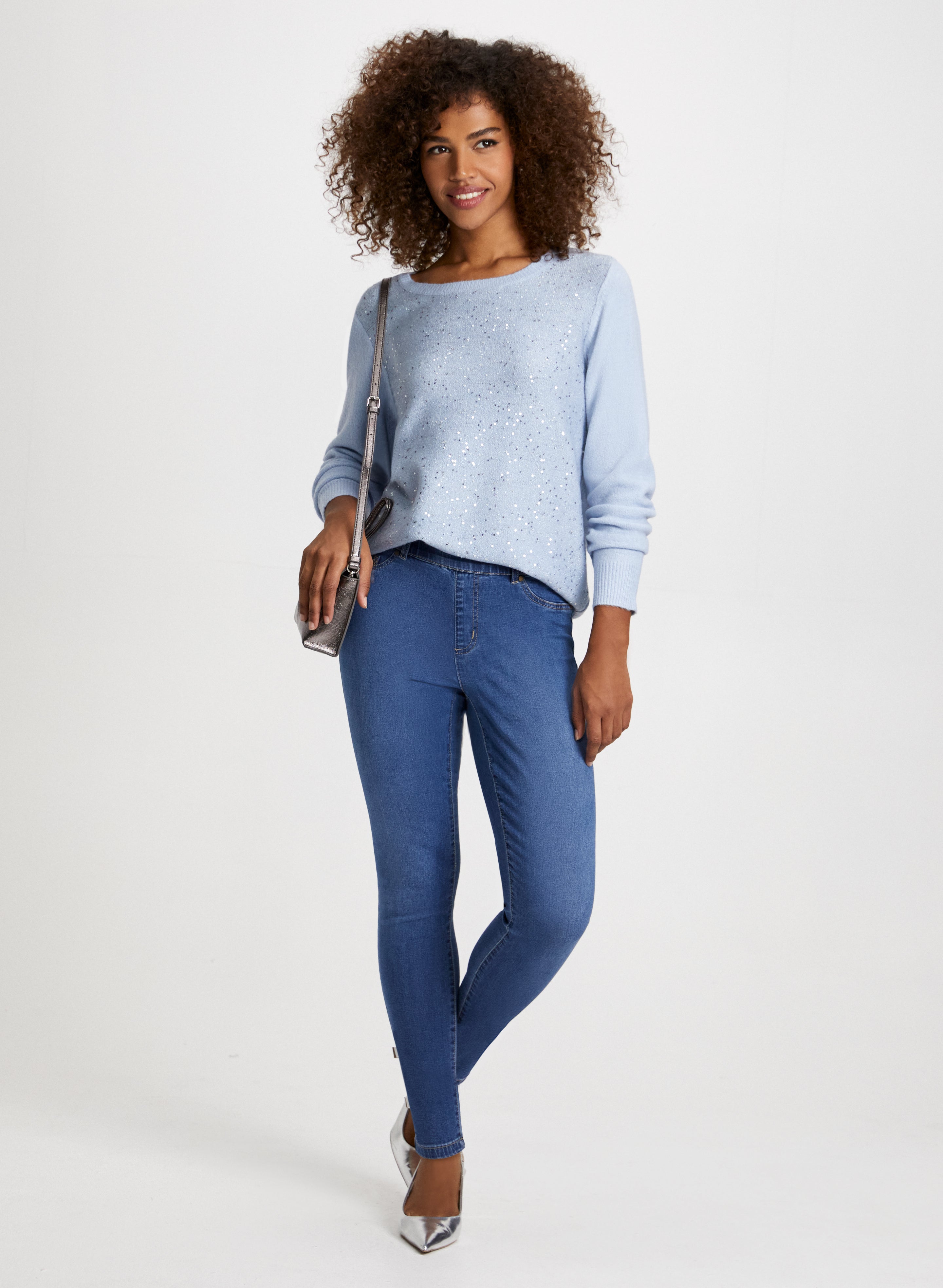 Sequin Sweater Pull On Jeans