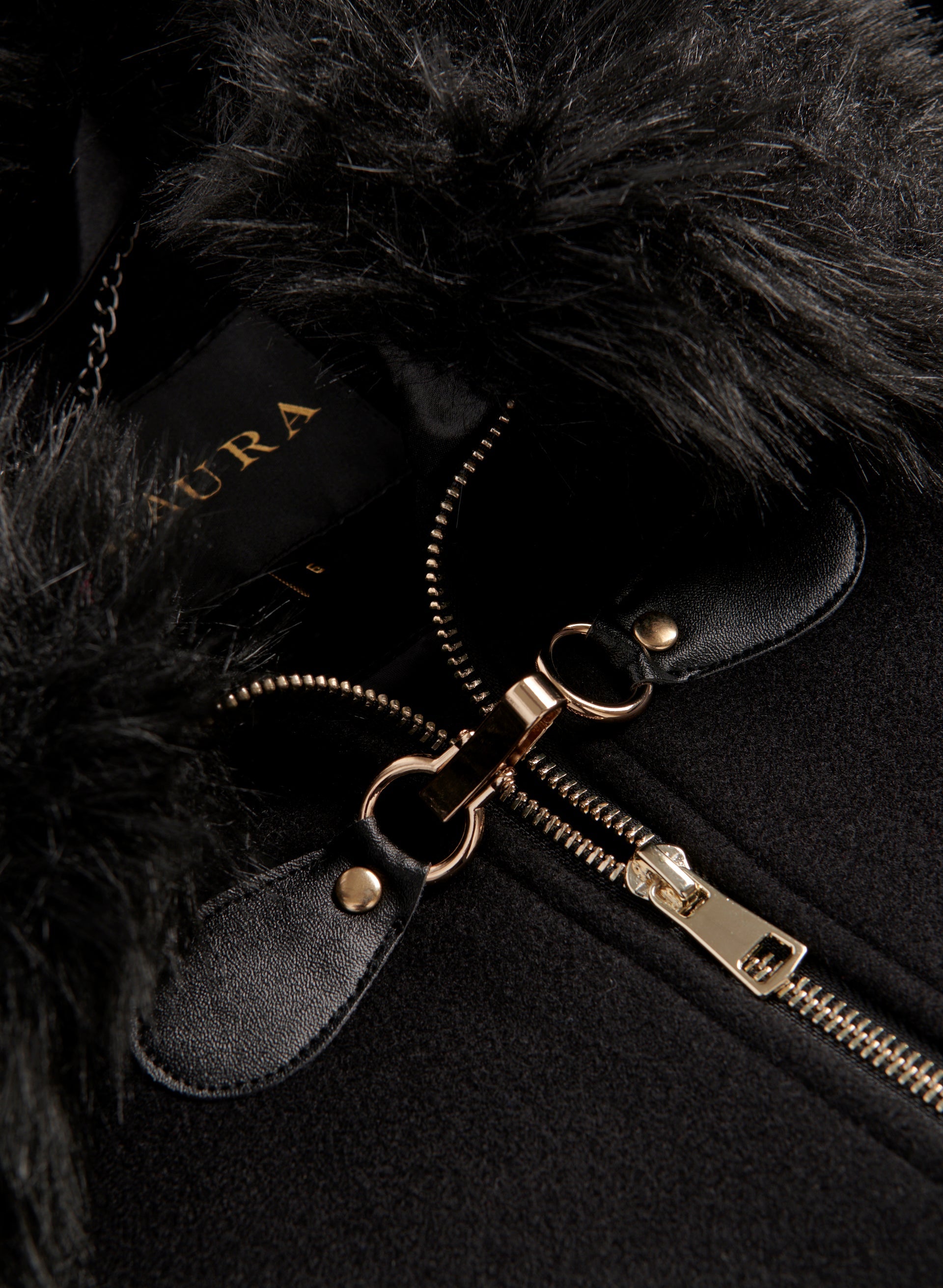 Black wool coat with fur trim clearance