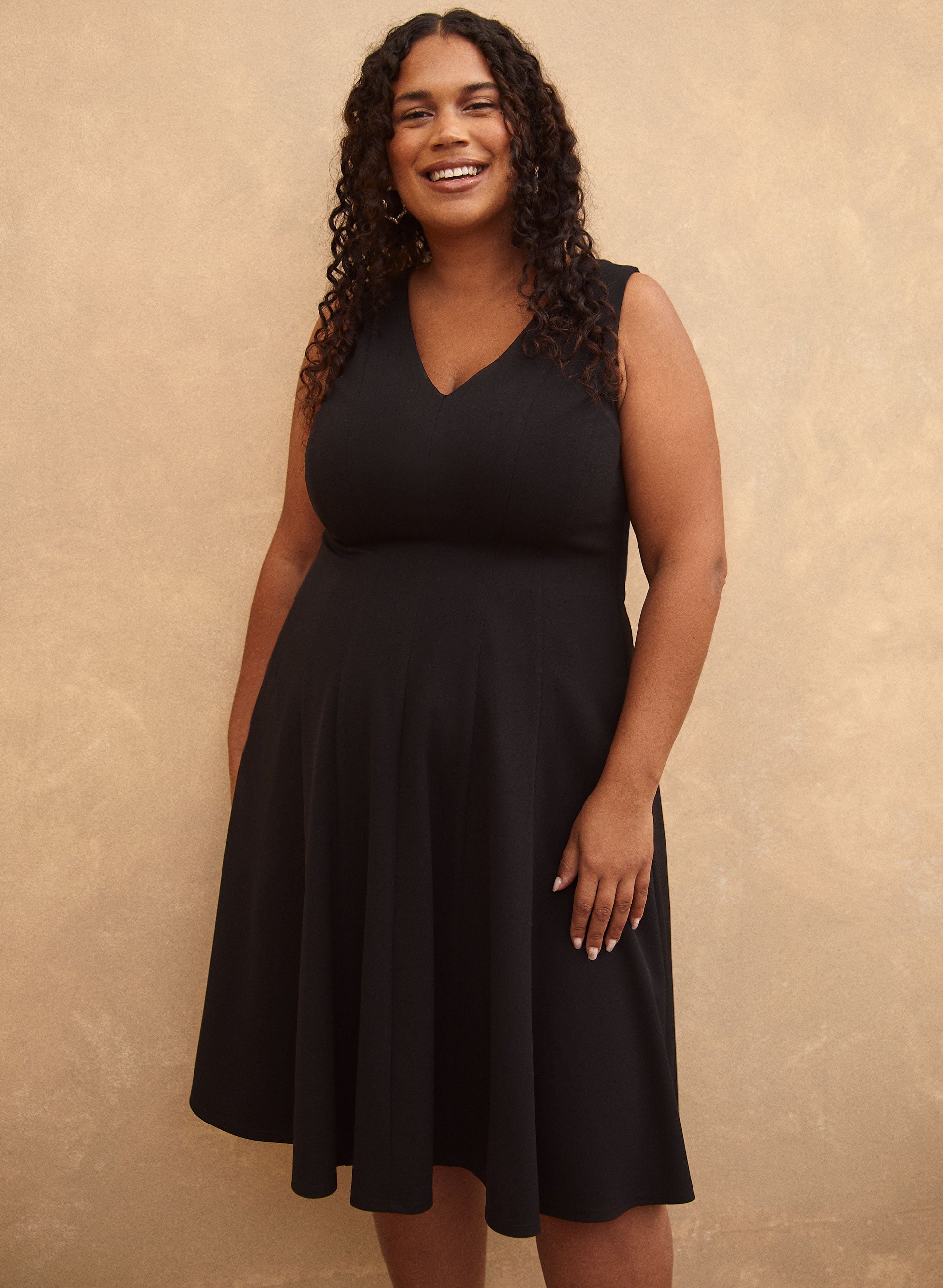 Black fit and flare dress plus size 2025