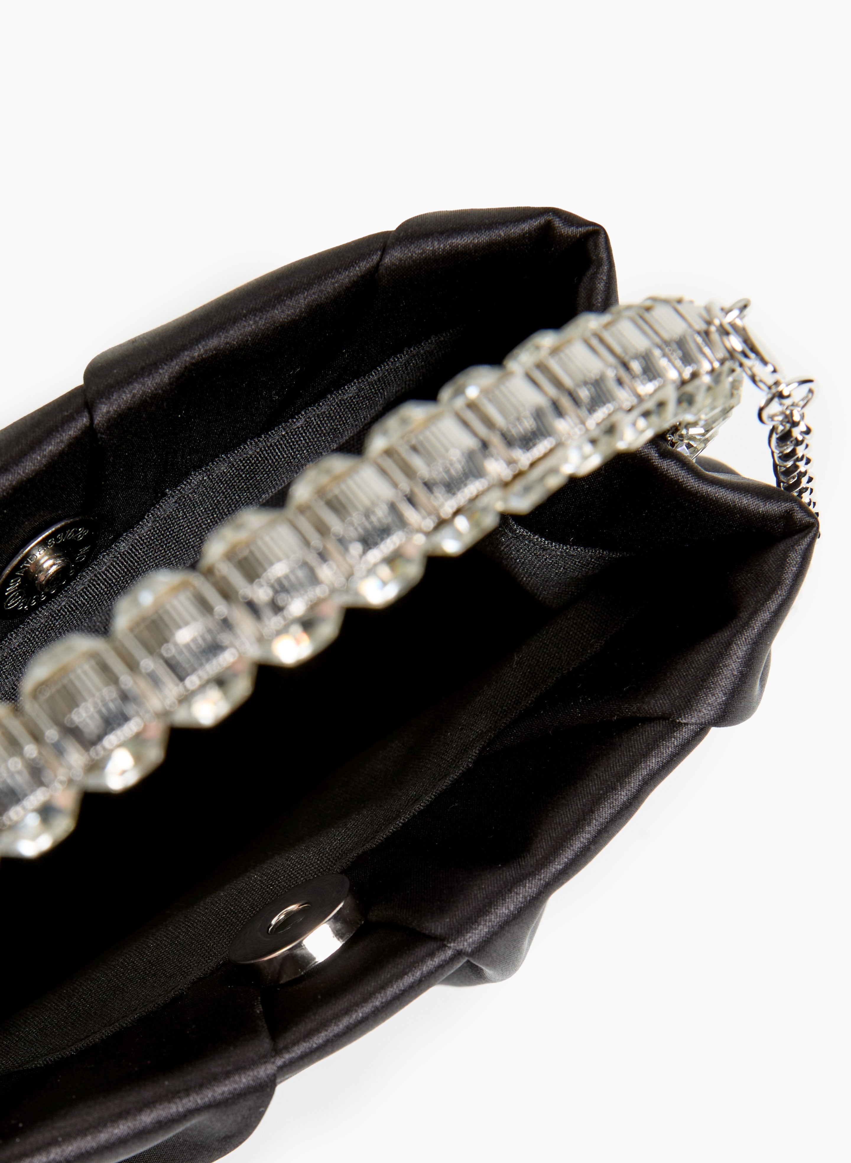 Accessories Women s Polyester Crystal Handle Satin Clutch in Black Size 0