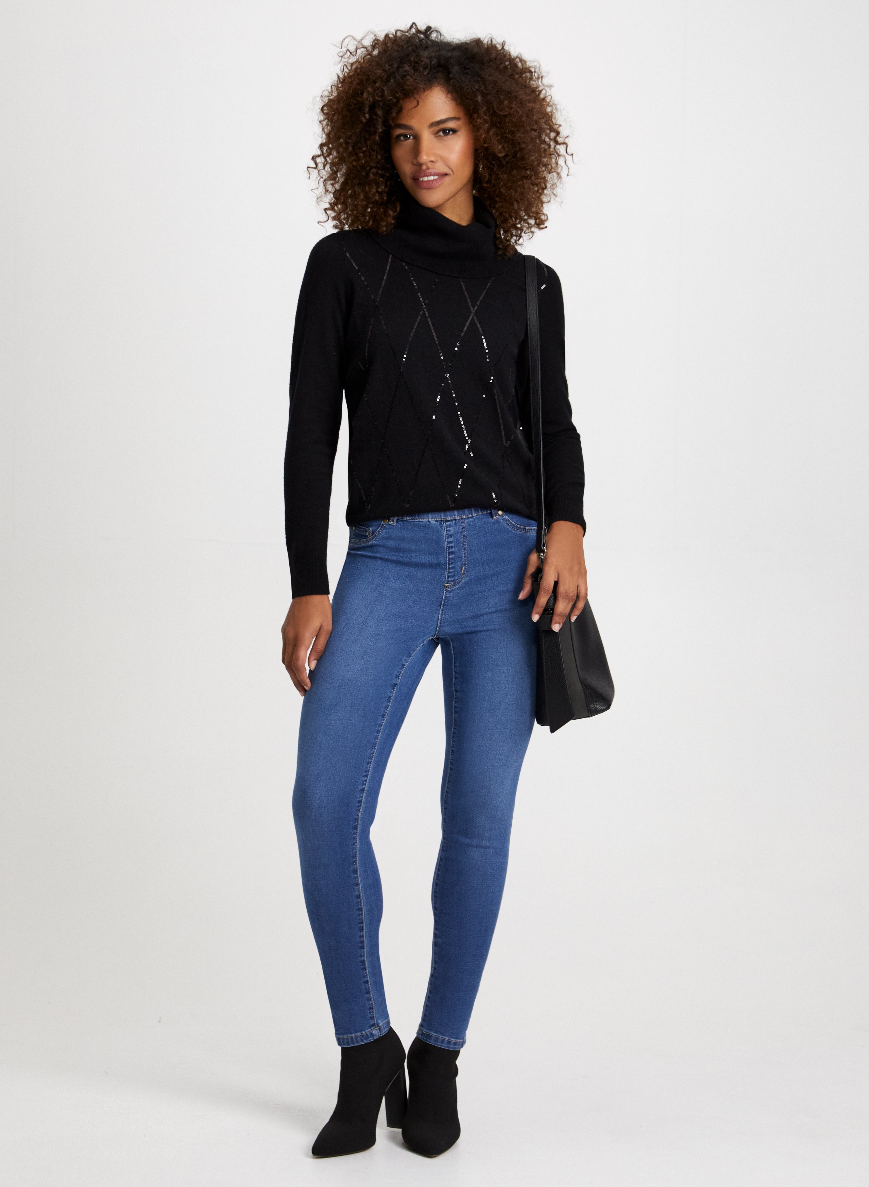 Sequin Detail Sweater & Slim Leg Jeans