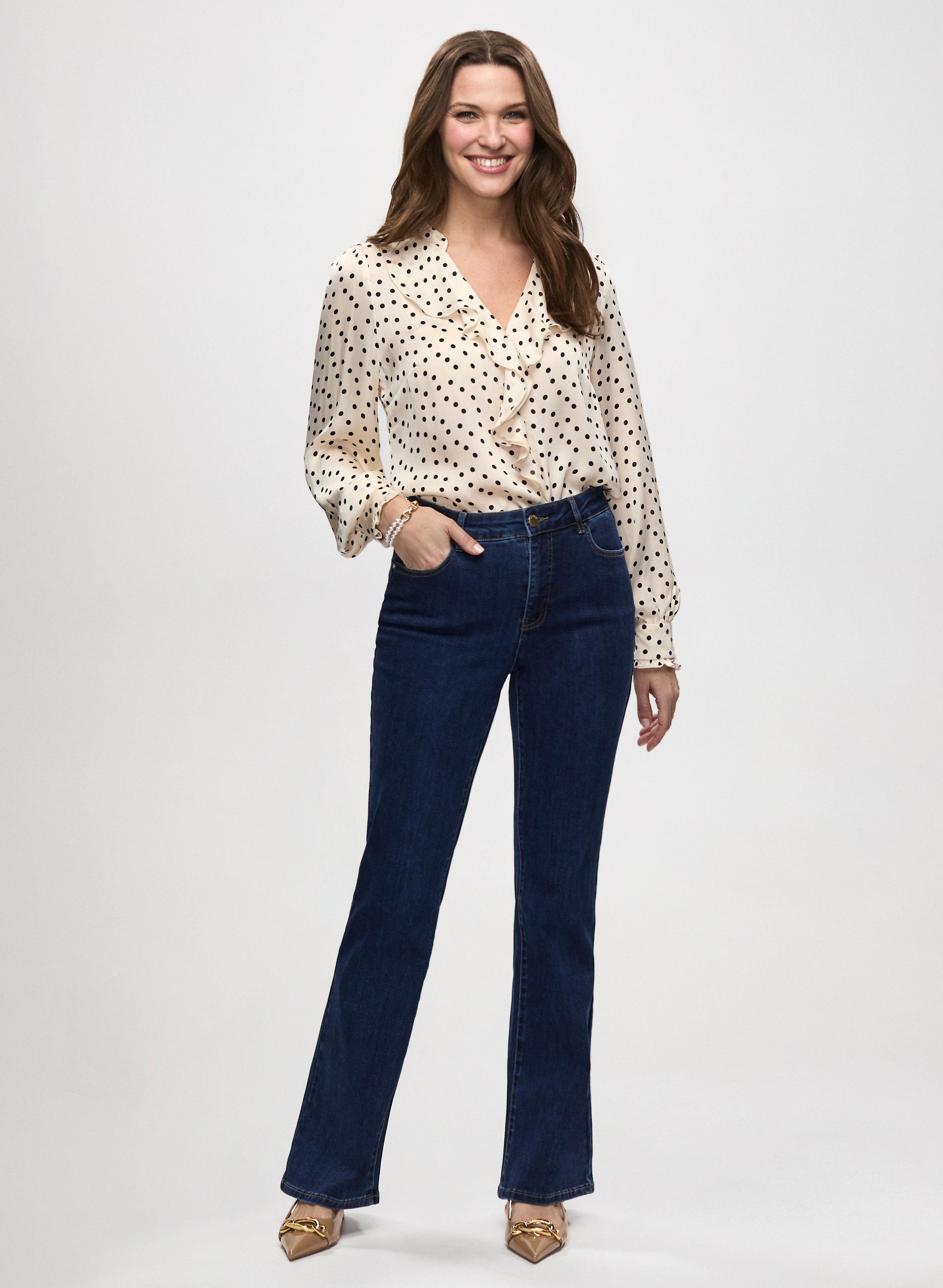 Satin Polka Dot Top Bootcut Jeans
