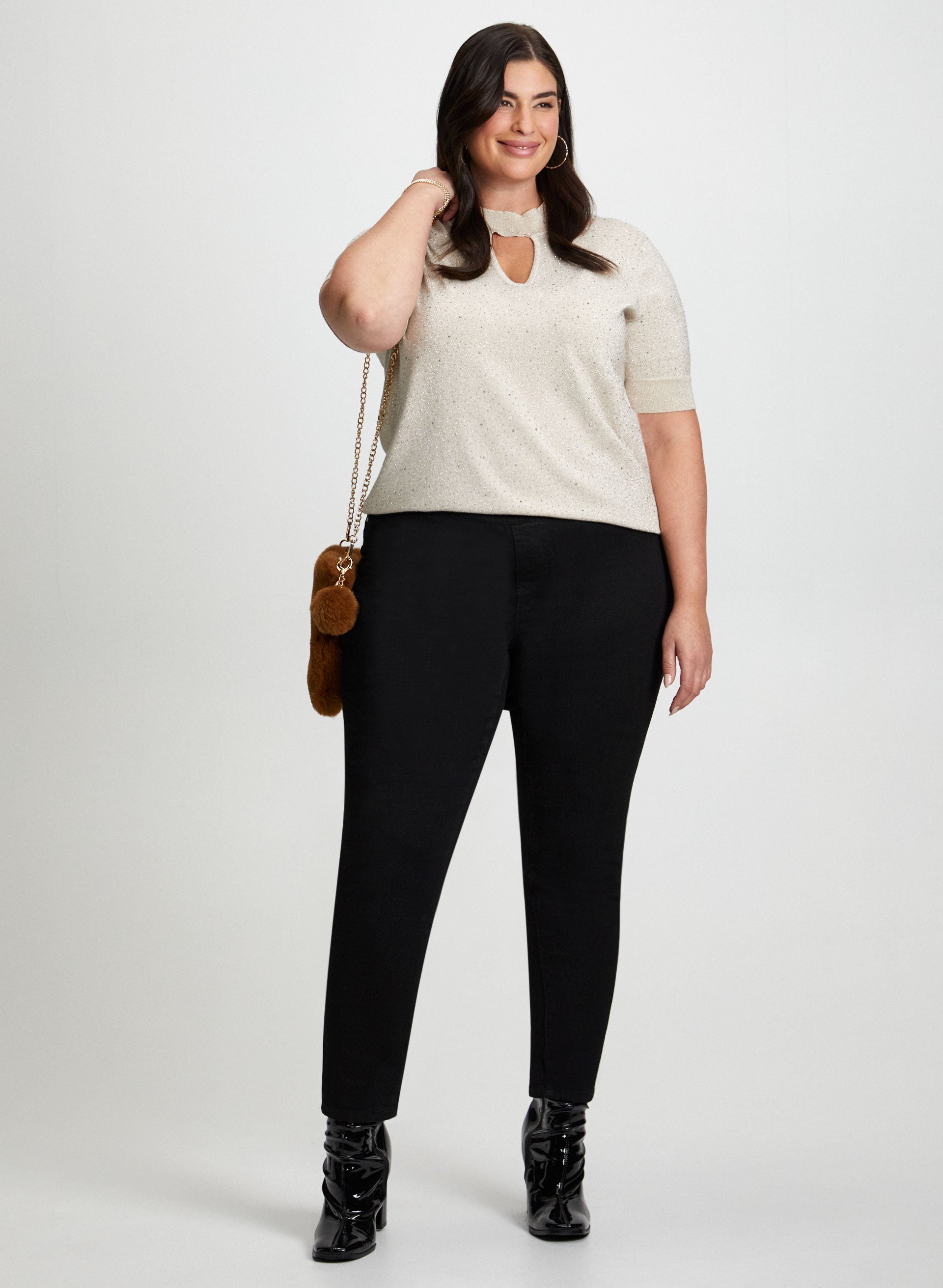 Front Keyhole Sweater Slim Leg Jeans