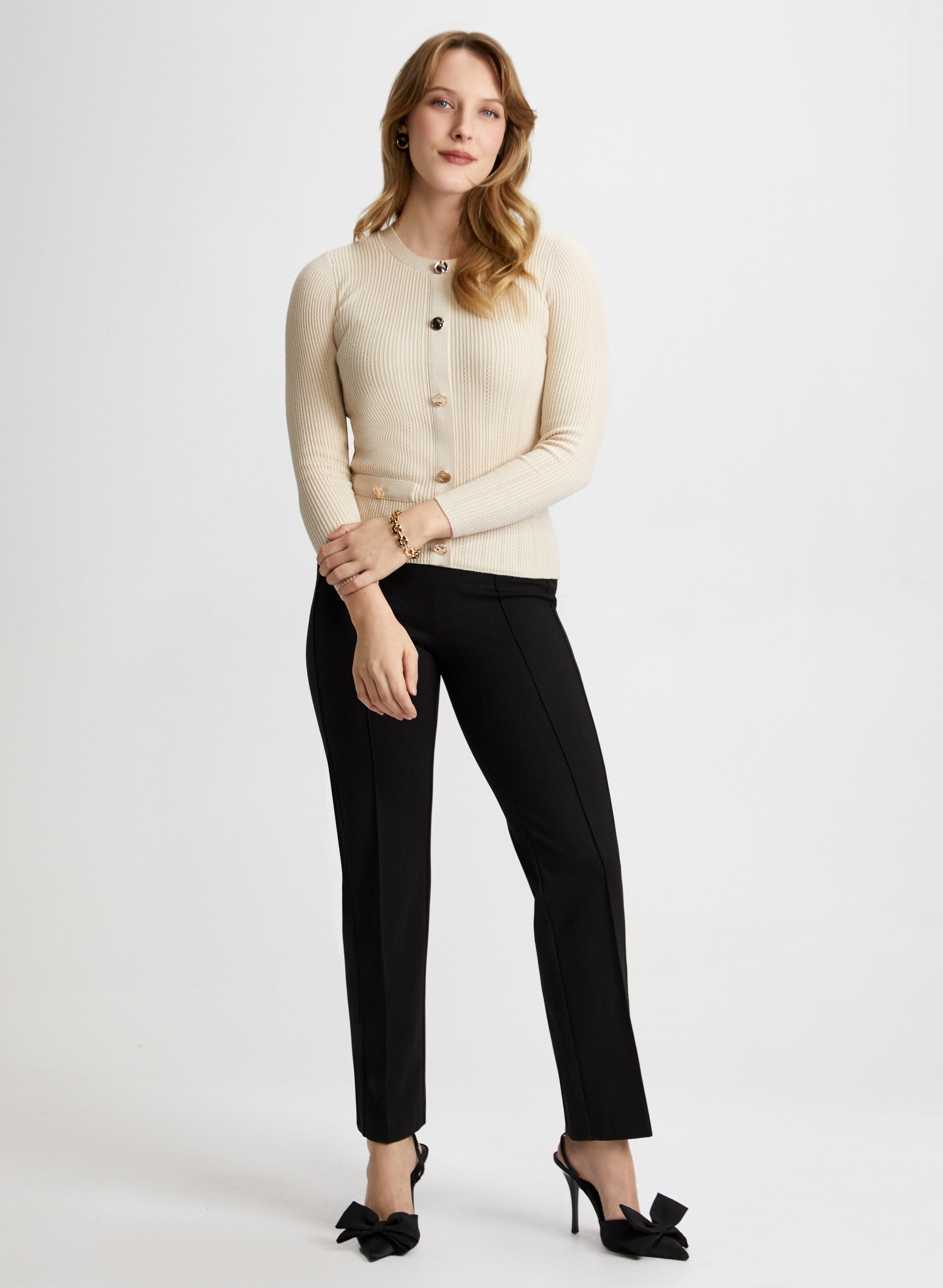 Pointelle Knit Sweater Pull On Pants