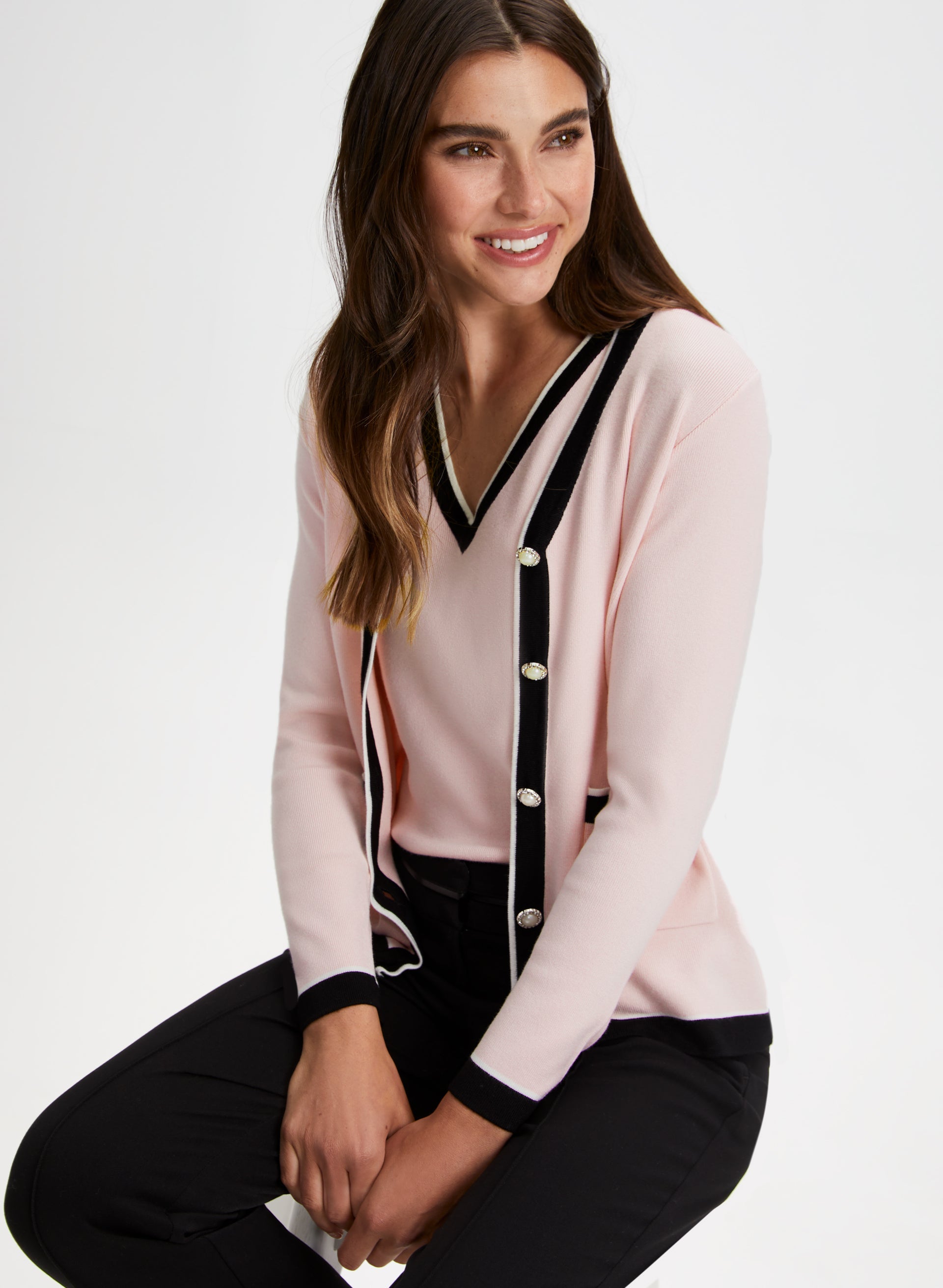 Fingerprints Pearl Button Cardigan, Bright White main image 0