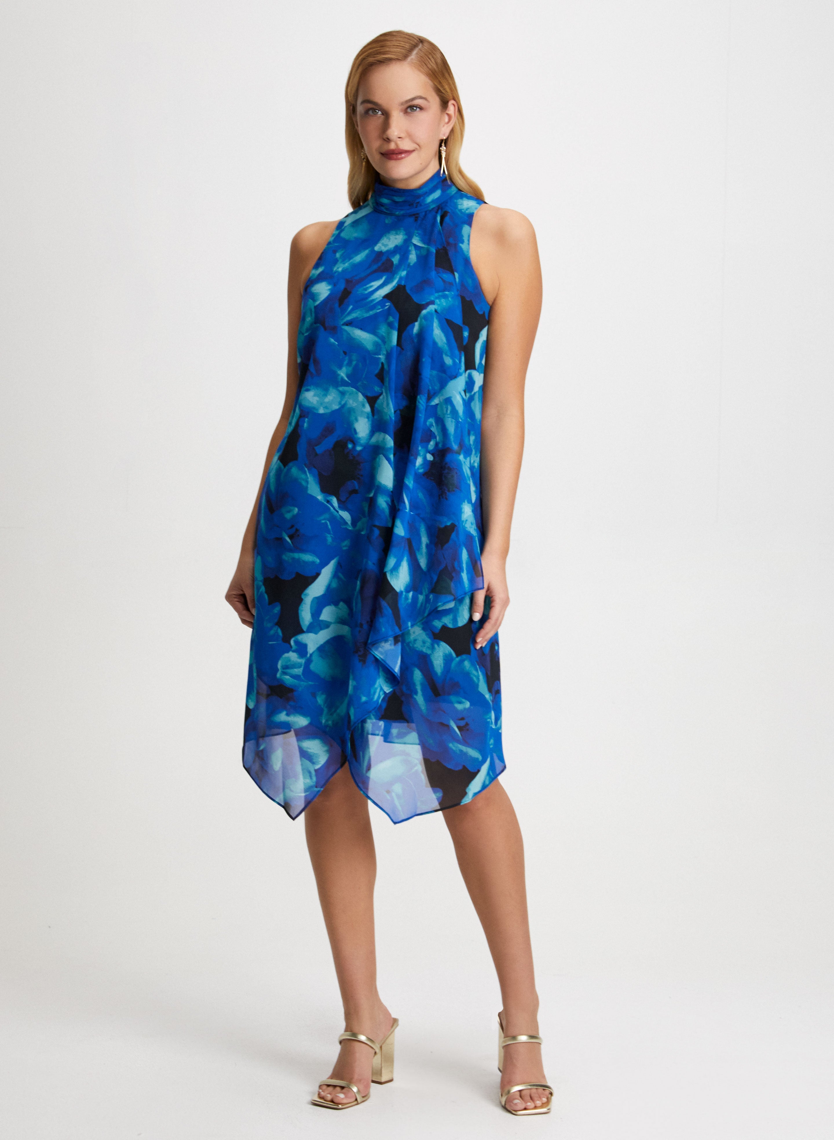 Floral Halter Dress & Cluster Dangle Earrings Floral Halter Dress & Cluster Dangle Earrings