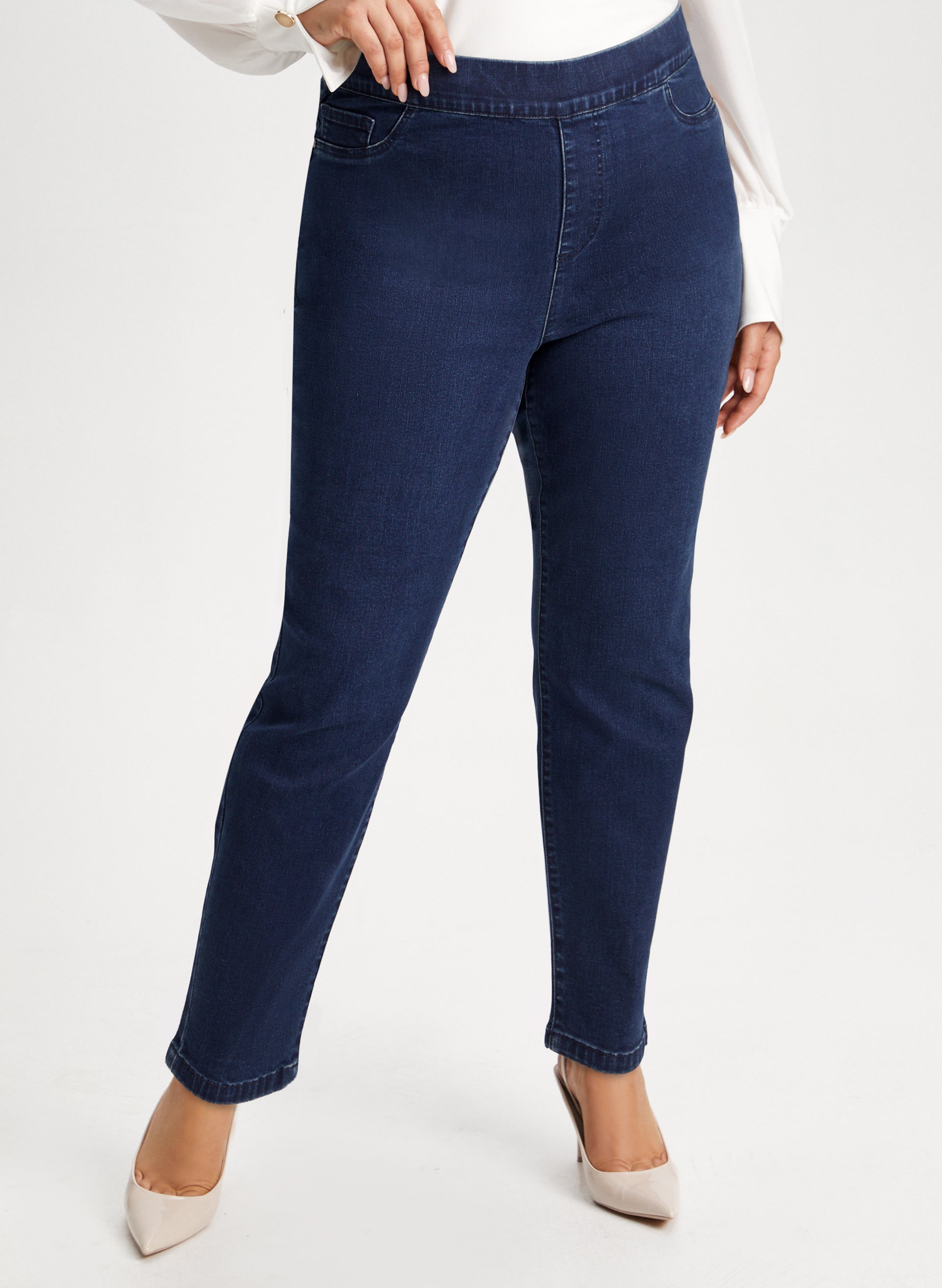 Plus Size High Rise Pull-On Acid Wash Jeans