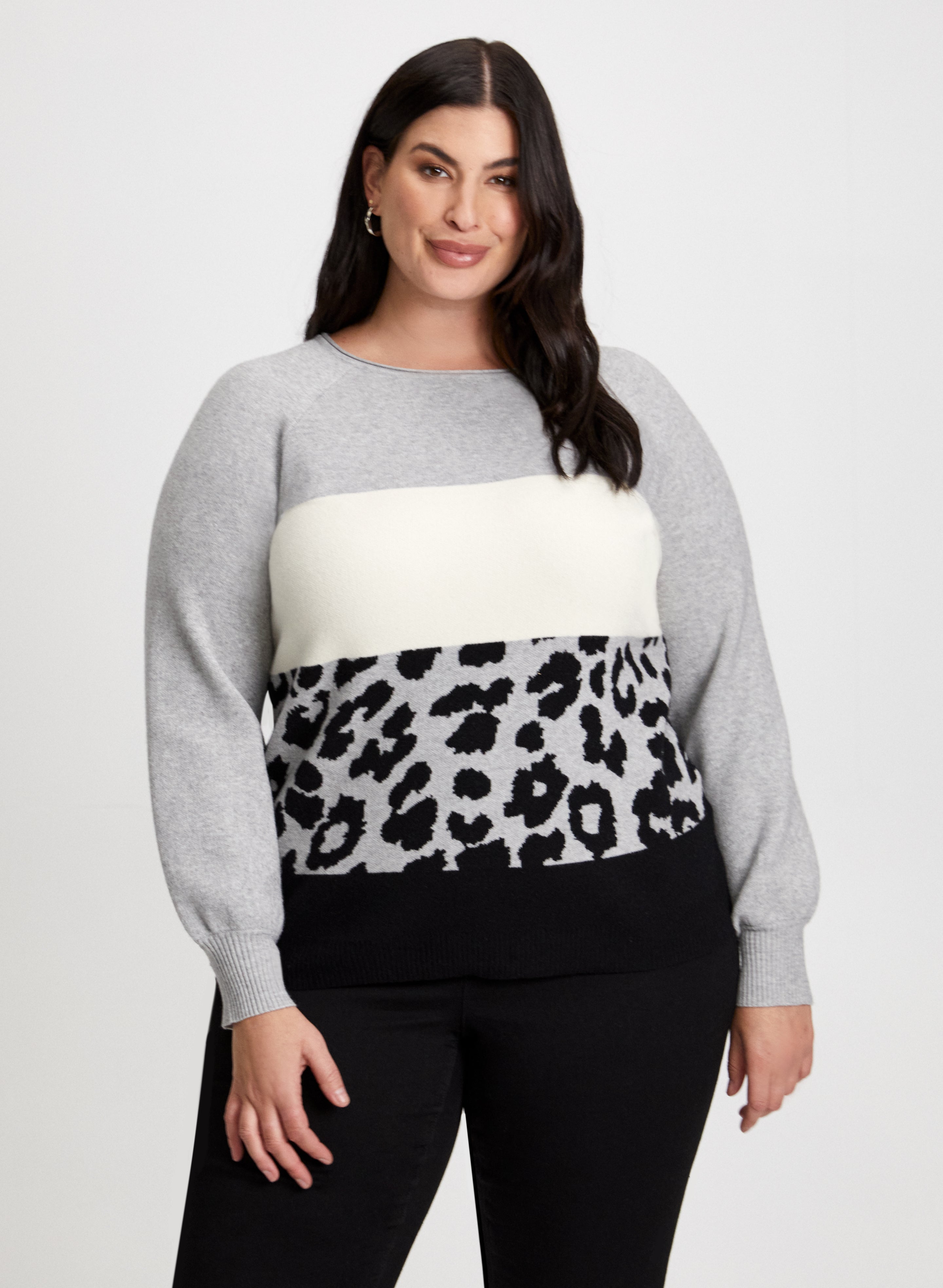 Colour Block Animal Print Sweater