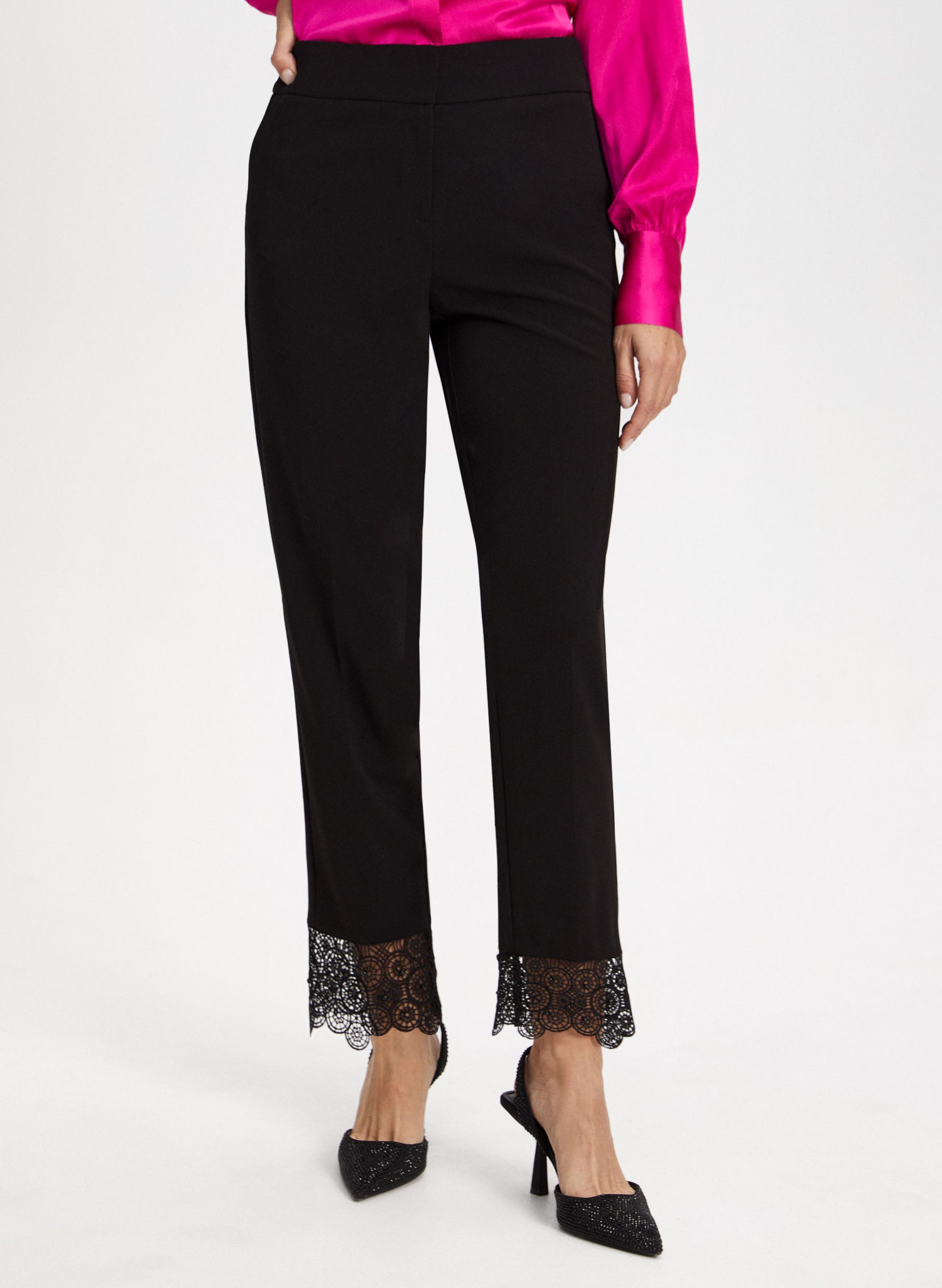 Laura Women s Polyester Spandex Lace Trim Straight Leg Pants in Black Size 16