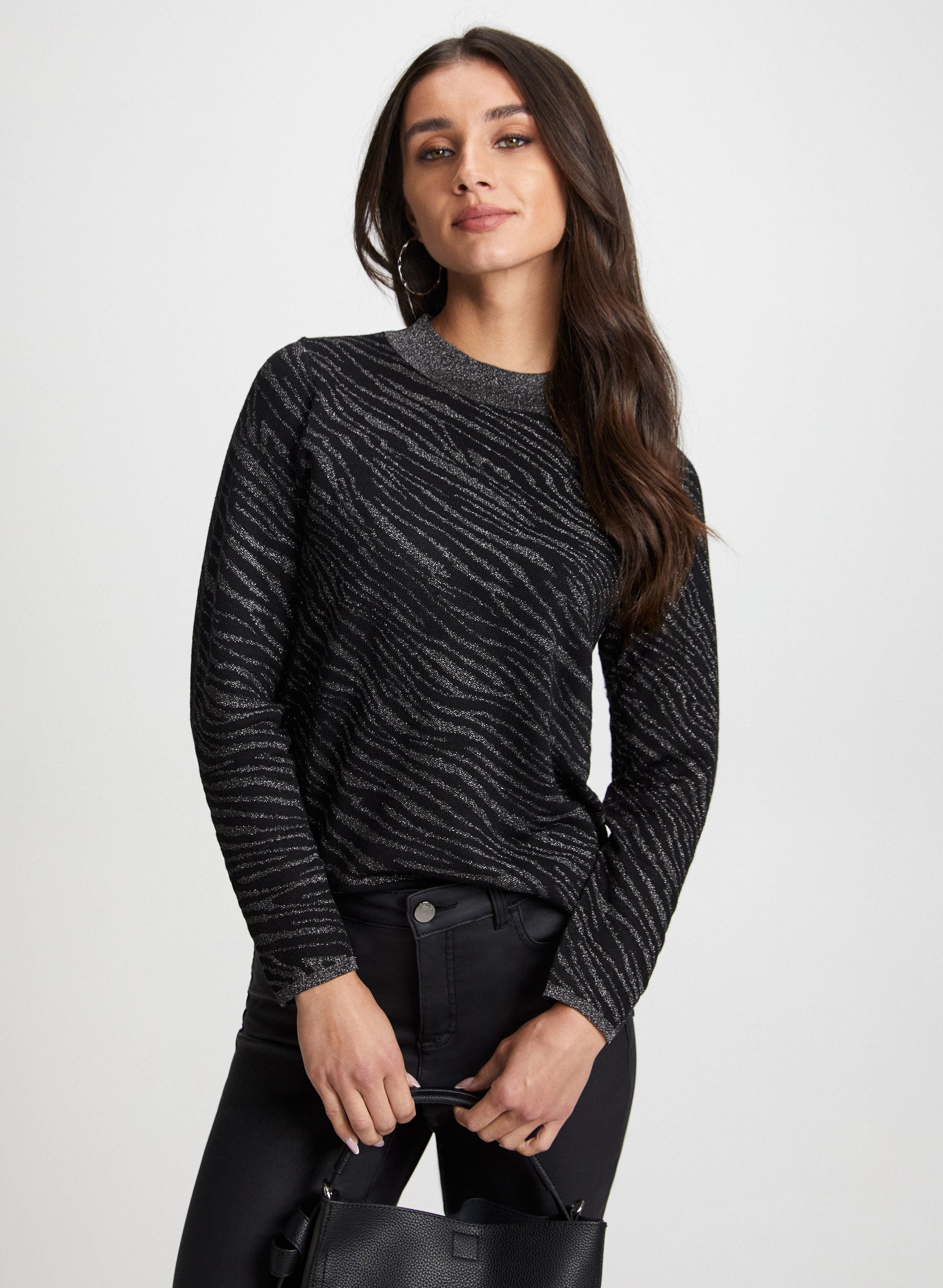 Laura Petites Women s Viscose Polyester Lurex Sparkly Zebra Motif Shimmer Sweater in Black Pattern Size Small