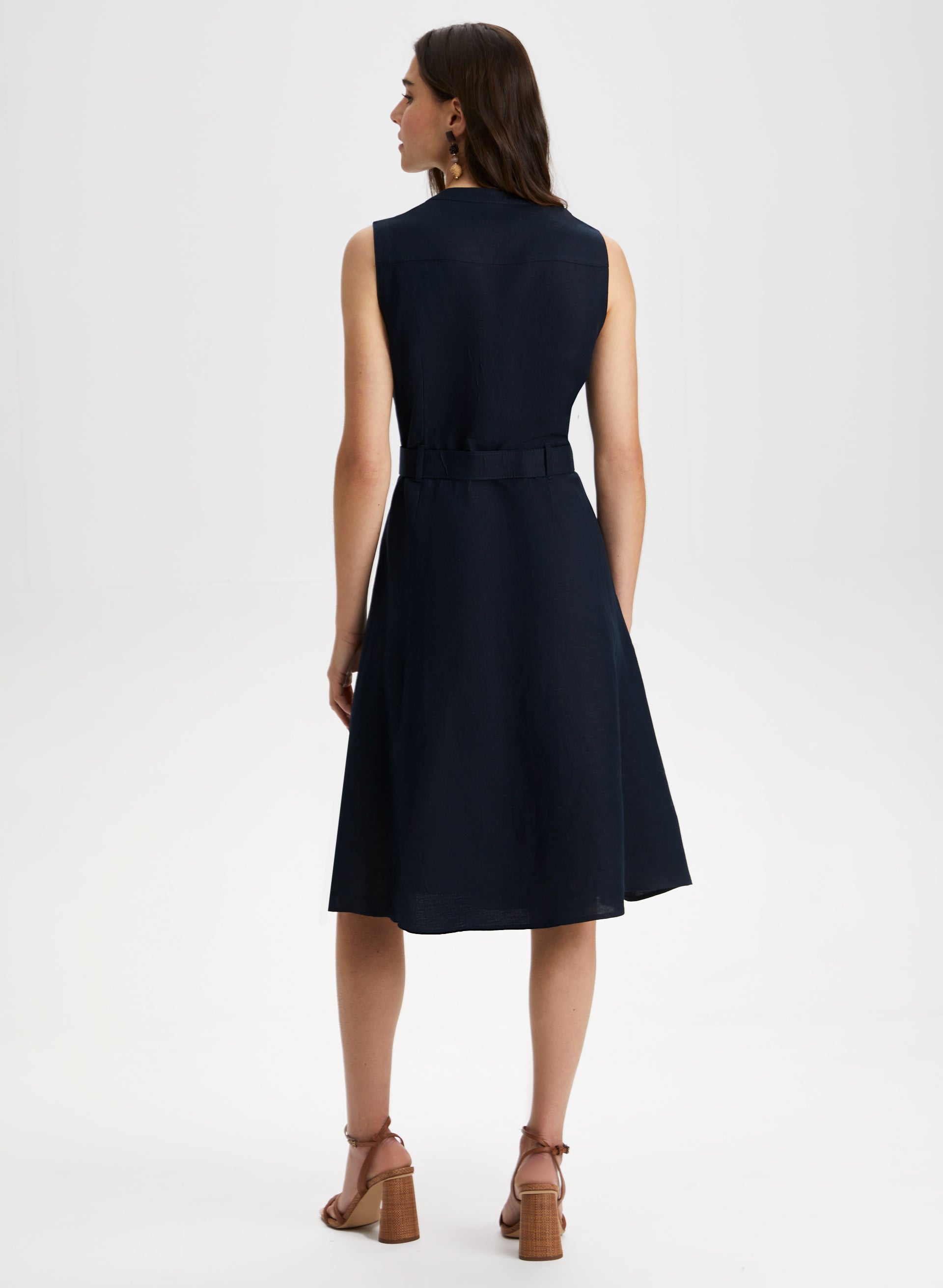 Laura Petites Women s Linen Rayon Linen Blend Sleeveless Shirt Dress in Dark Navy Size 8
