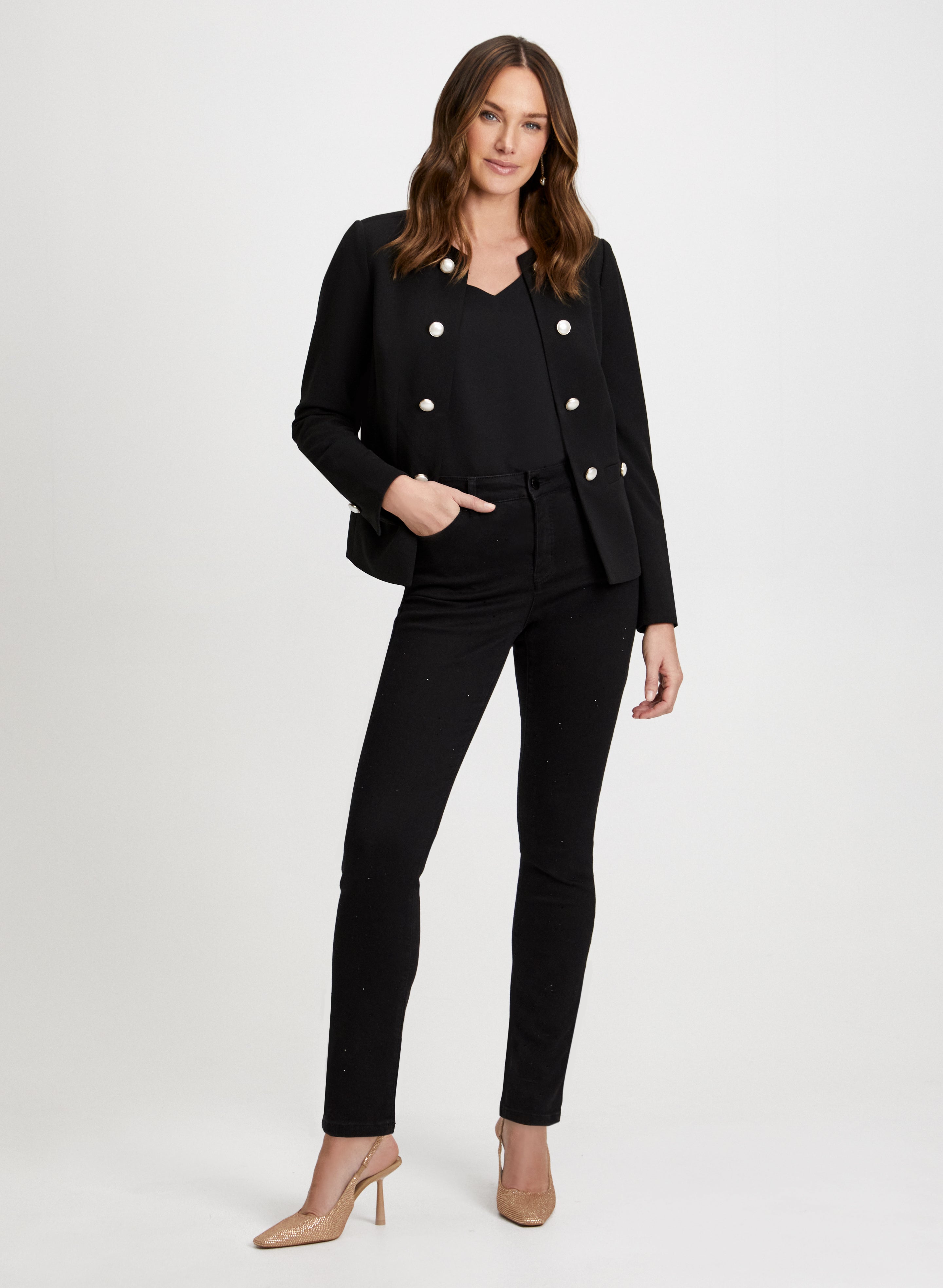 Pearl Button Jacket Straight Leg Jeans