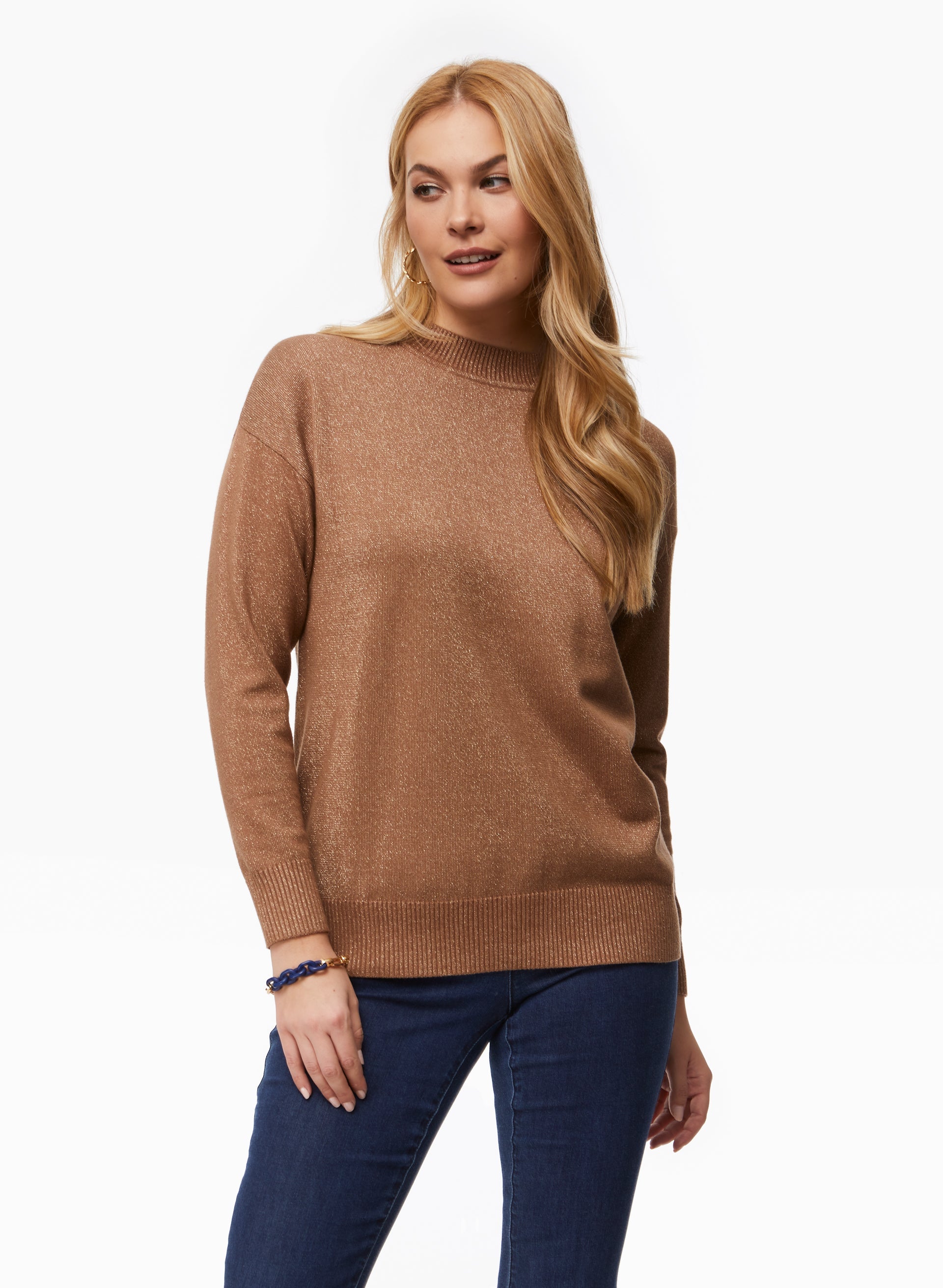 High neck long sleeve sweater deals