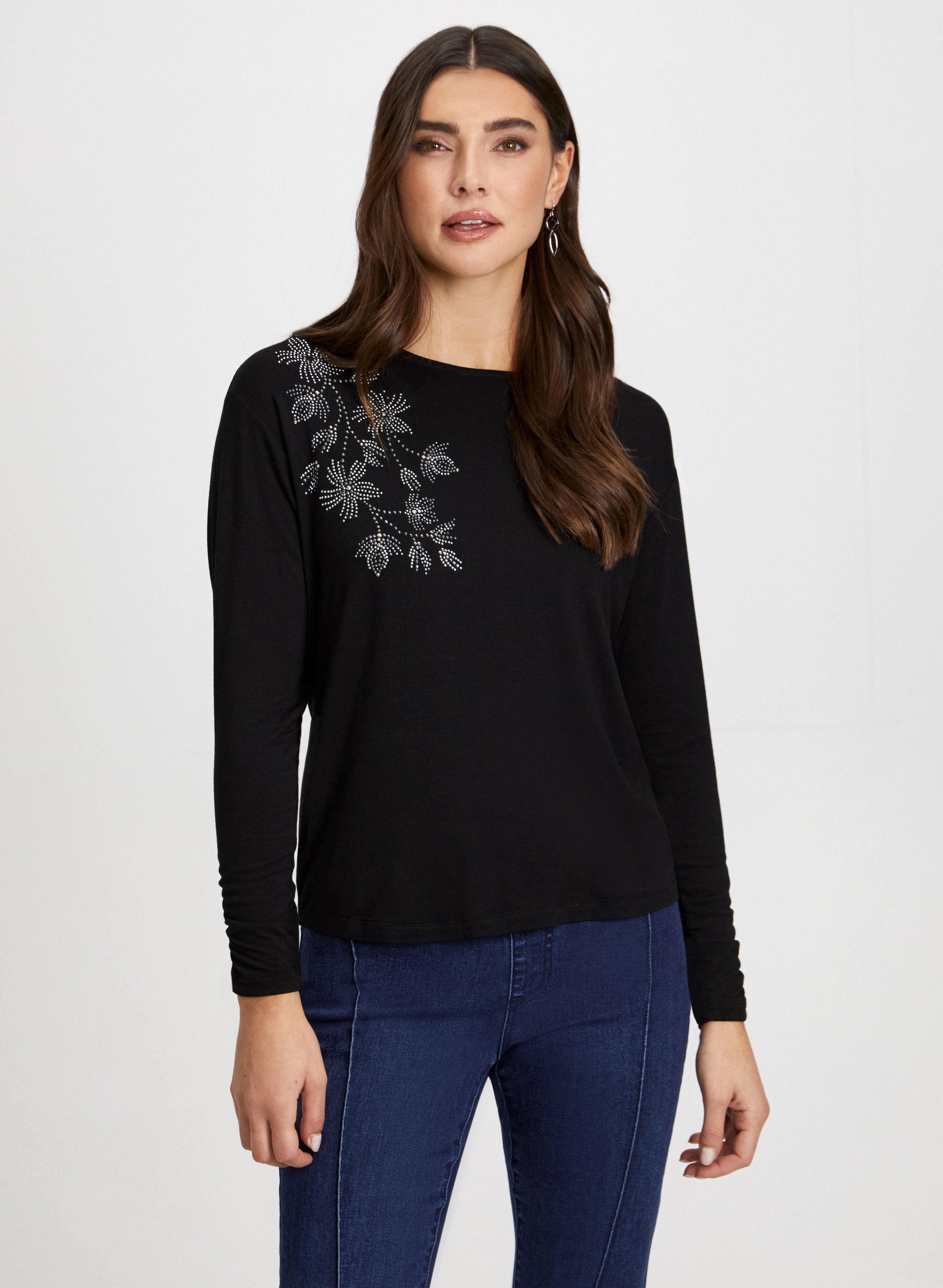 Rhinestone Detail Long Sleeve Tee