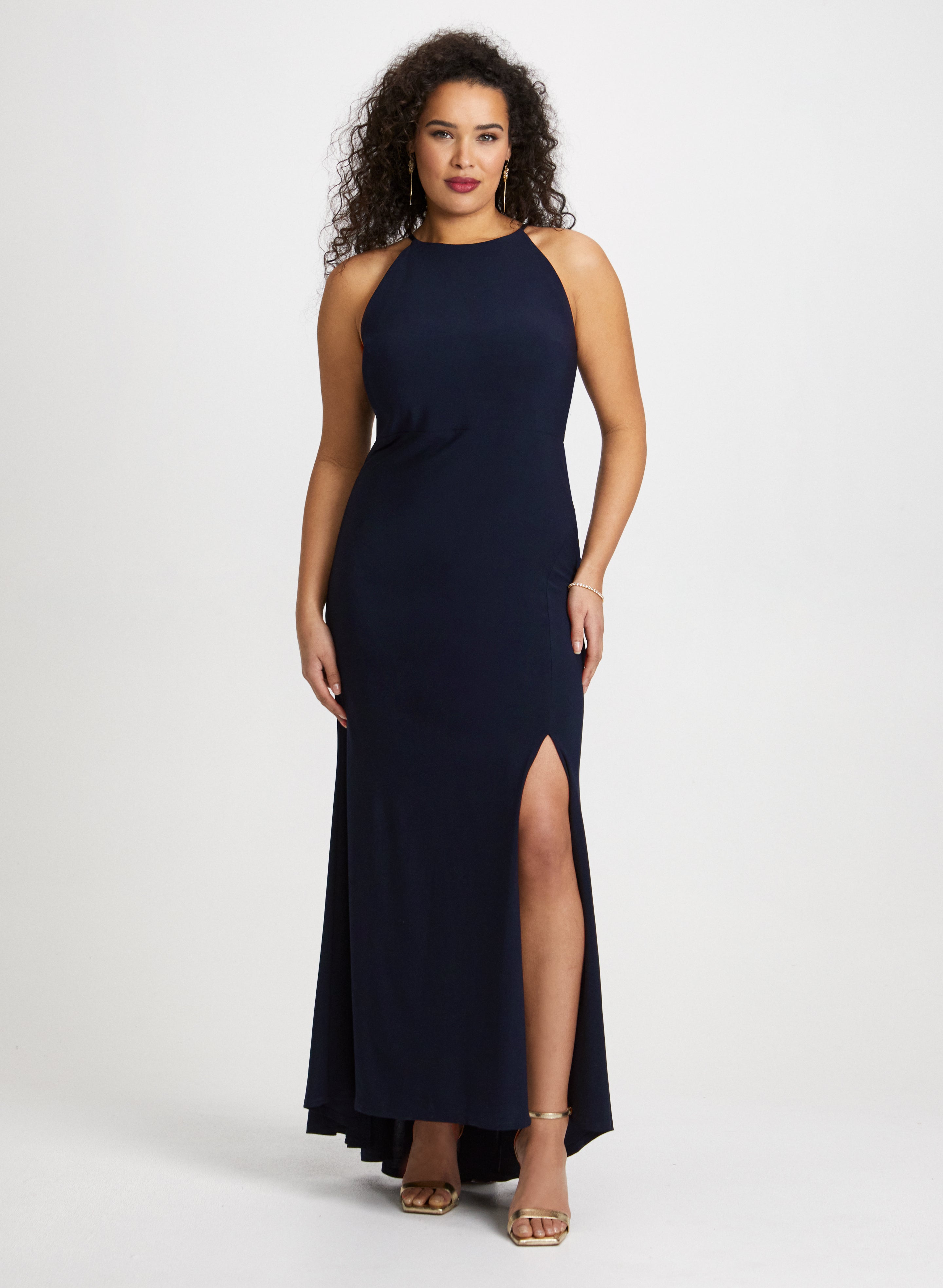 earrings with navy blue dress Florida Midi Dress in Mini Navy Polka Dot main image 1