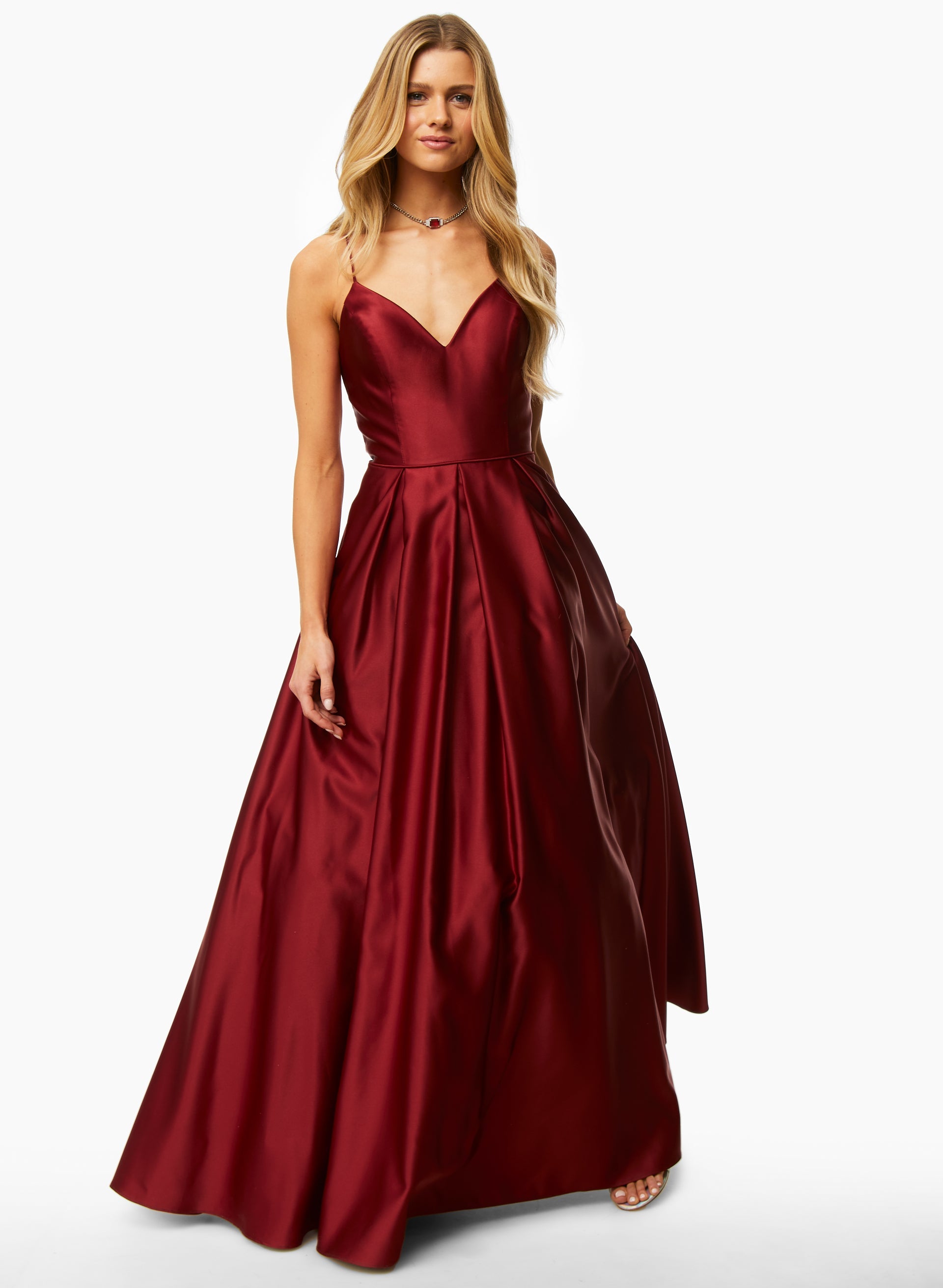 Morgan Strapless Gown w/ Sash- Ruby Red