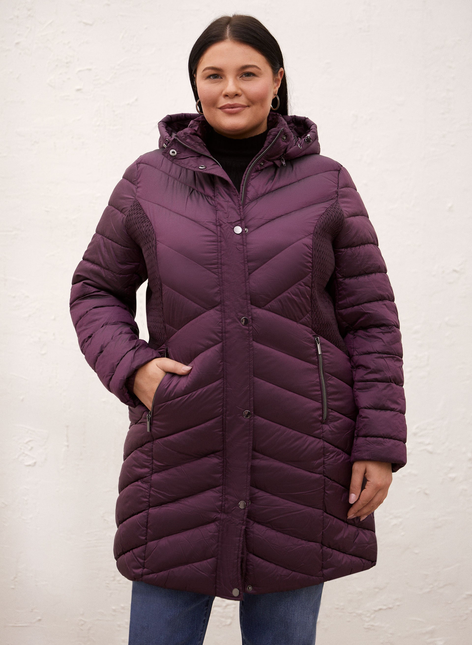 Vegan Down Chevron Quilted Coat